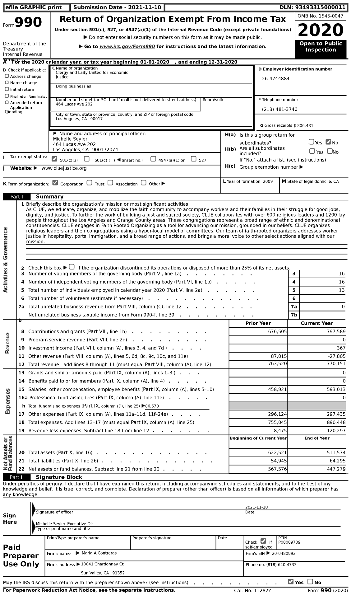 Image of first page of 2020 Form 990 for Clergy and Laity United for Economic Justice