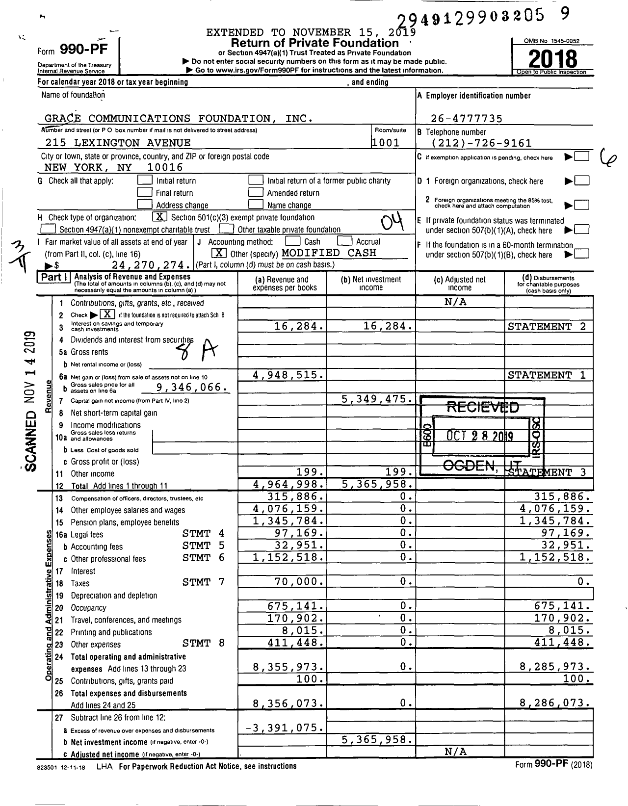 Image of first page of 2018 Form 990PF for Grace Communications Foundation