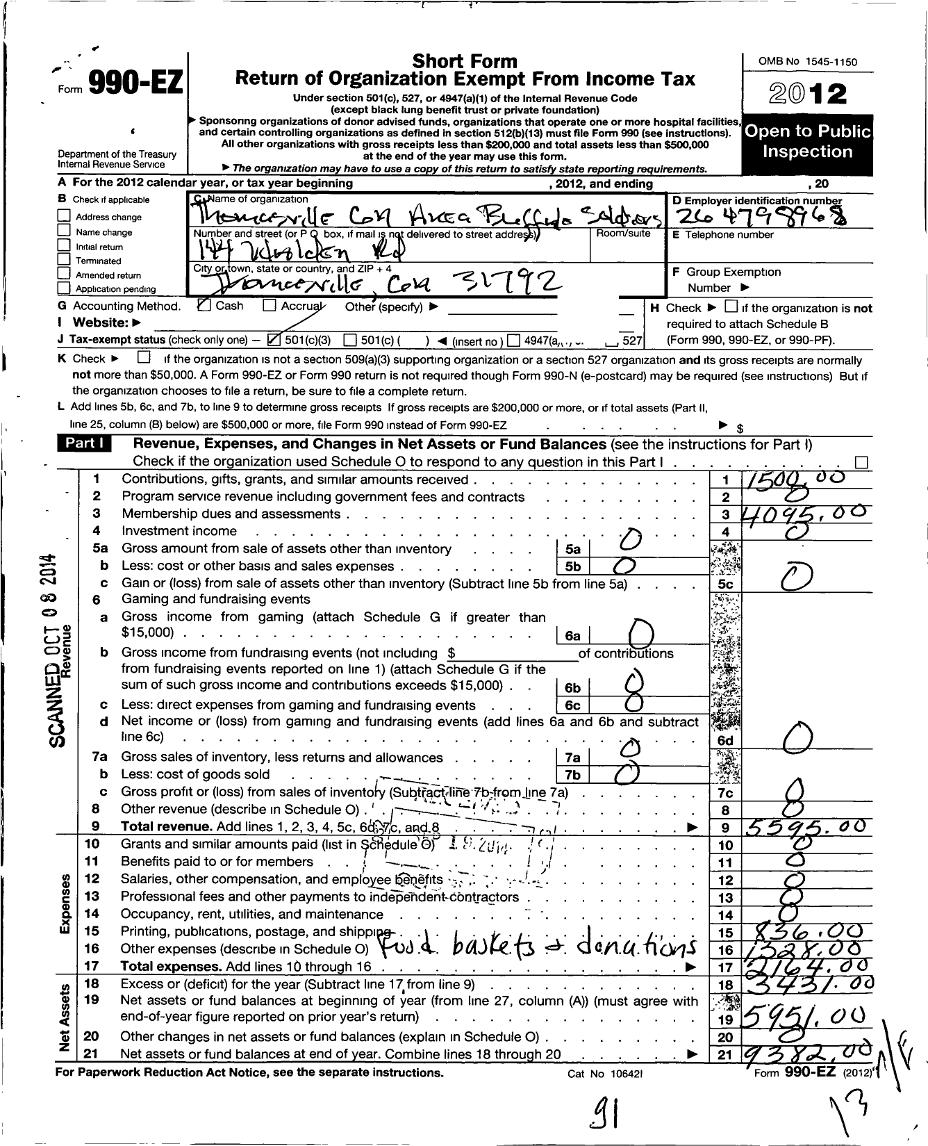 Image of first page of 2012 Form 990EZ for Thomasville Georgia Area Buffalo Soldiers Ninth and Tenth Cavalry