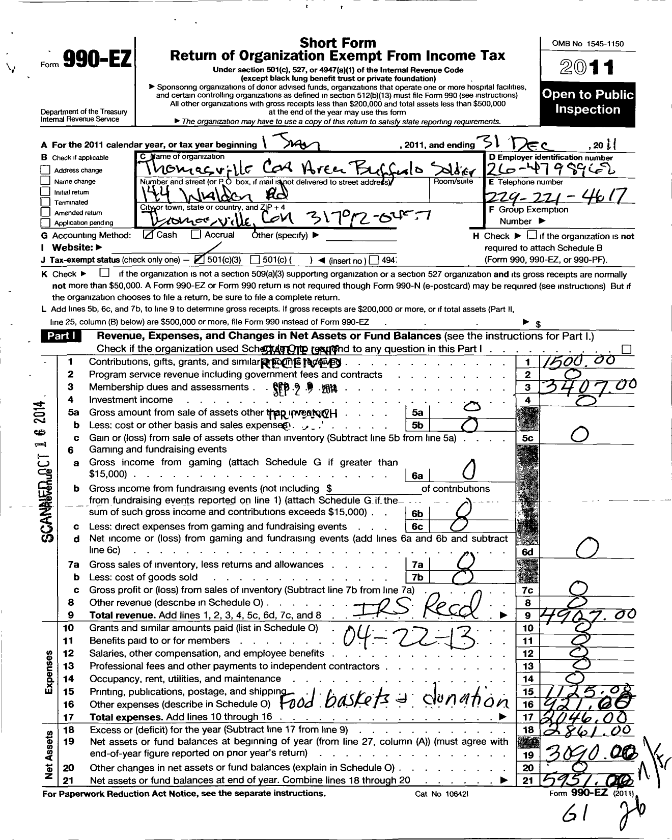 Image of first page of 2011 Form 990EZ for Thomasville Georgia Area Buffalo Soldiers Ninth and Tenth Cavalry