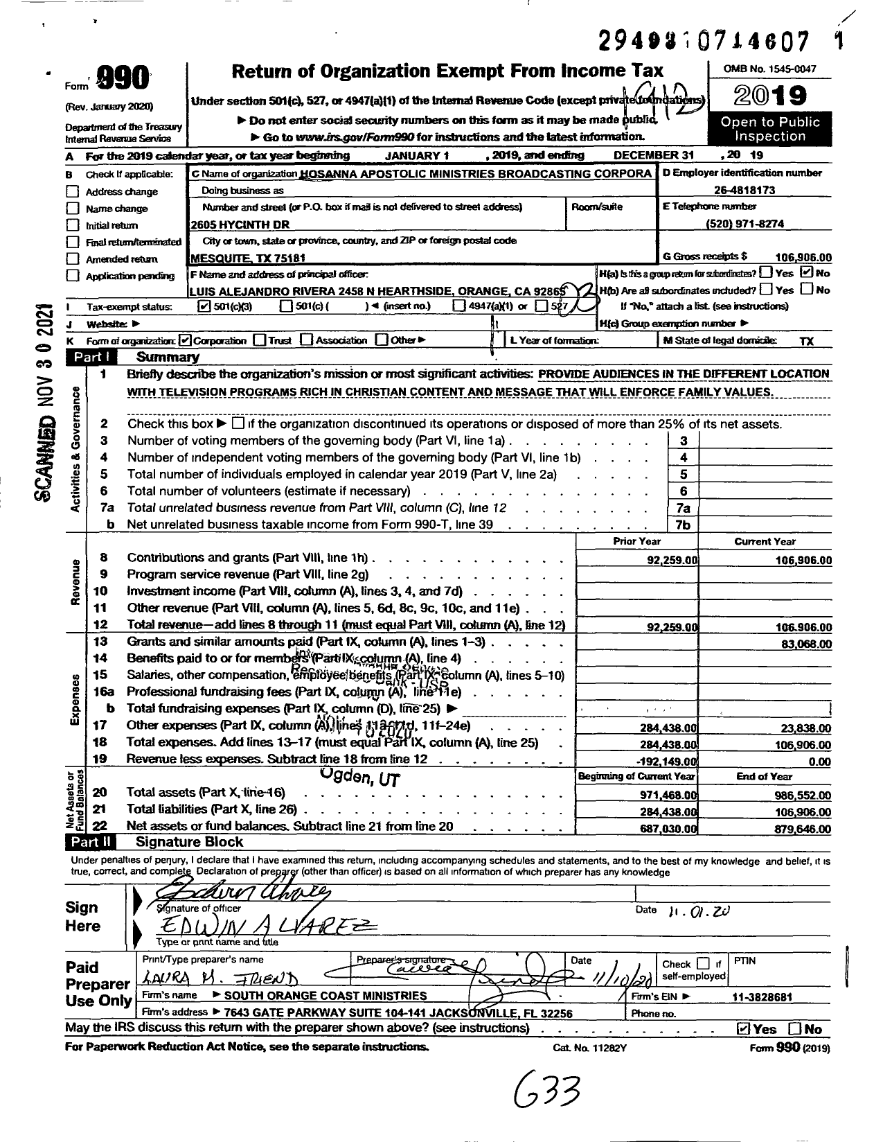 Image of first page of 2019 Form 990 for Broadcasting Corporation