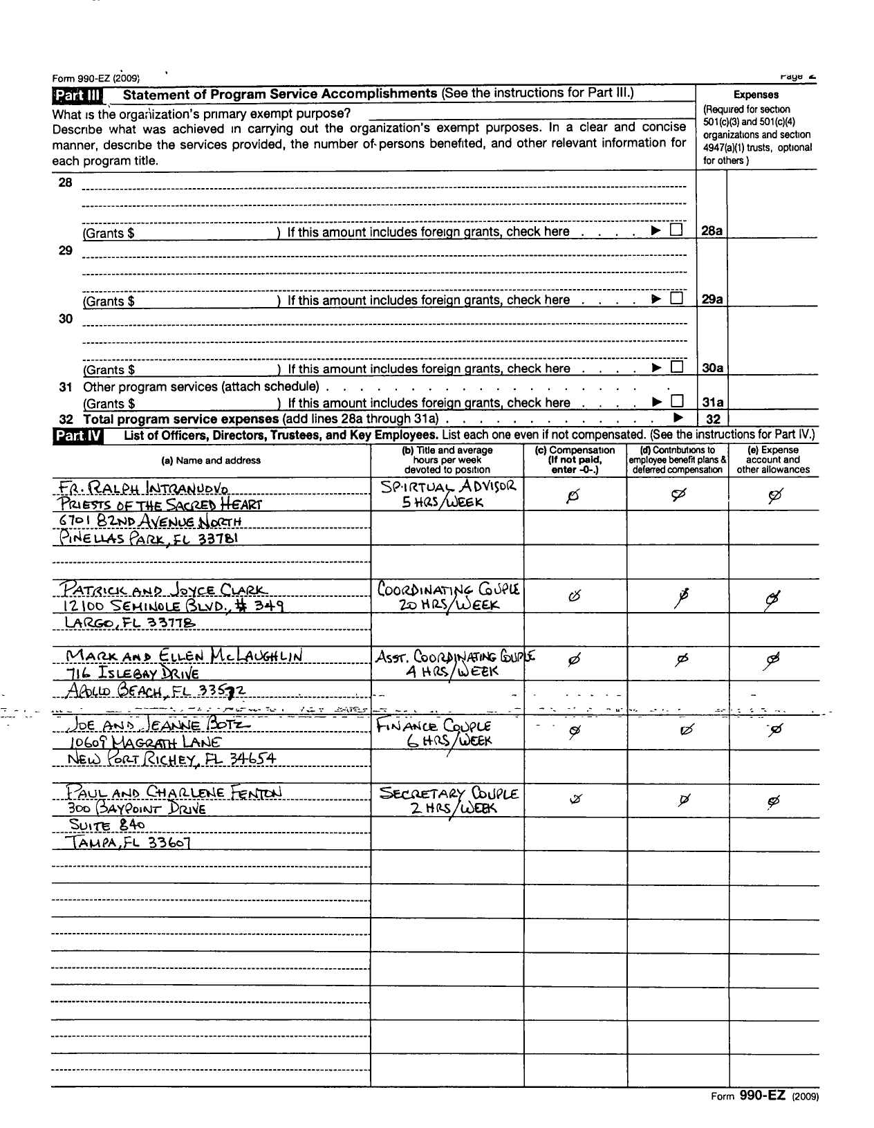 Image of first page of 2009 Form 990ER for Retrouvaille of Tampa Bay