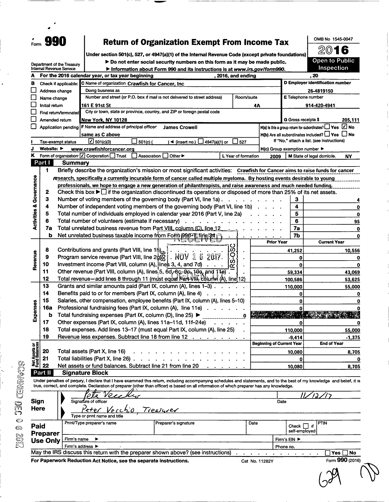 Image of first page of 2016 Form 990 for Crawfish for Cancer