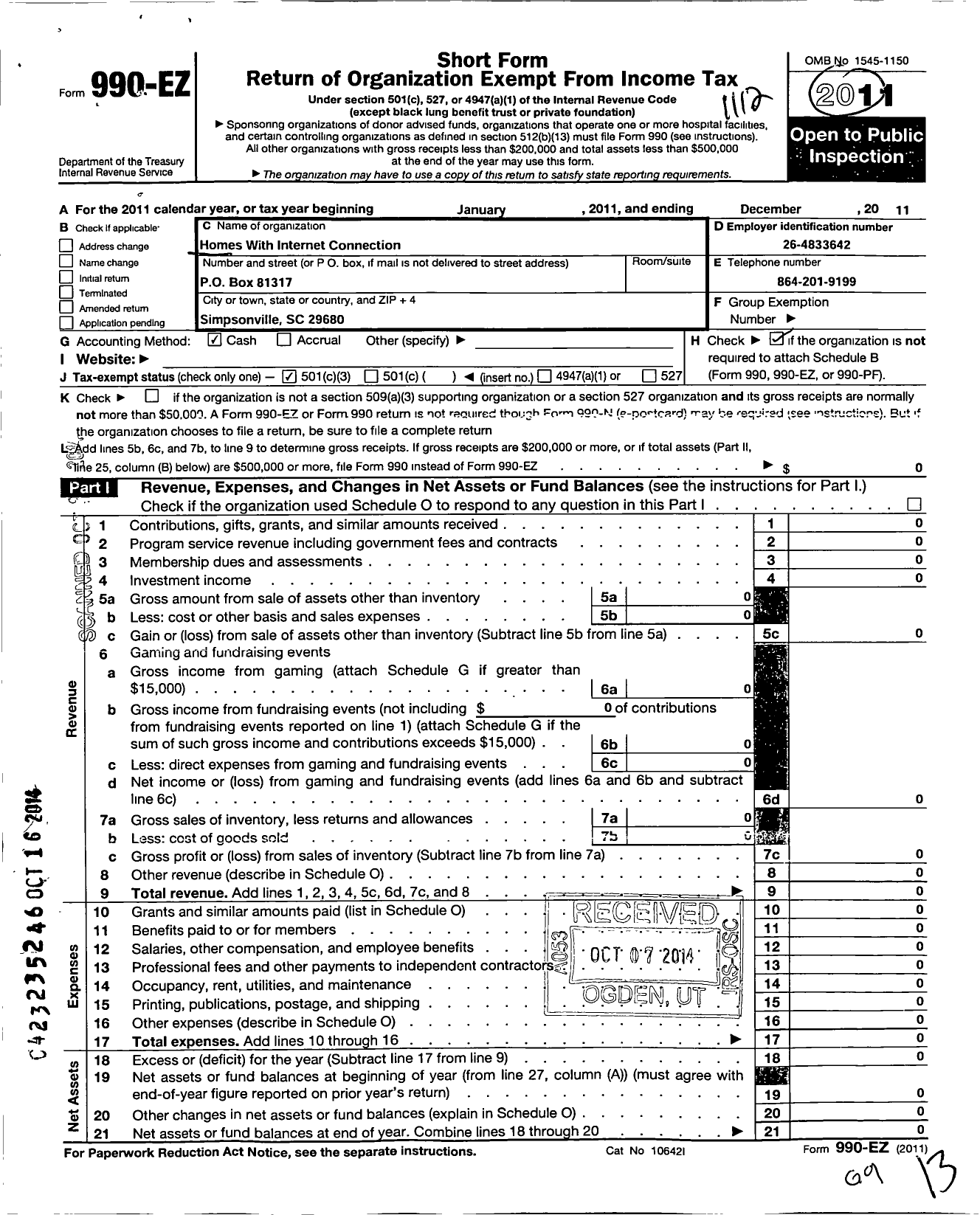 Image of first page of 2011 Form 990EZ for Homes with Internet Connection (HWIC)