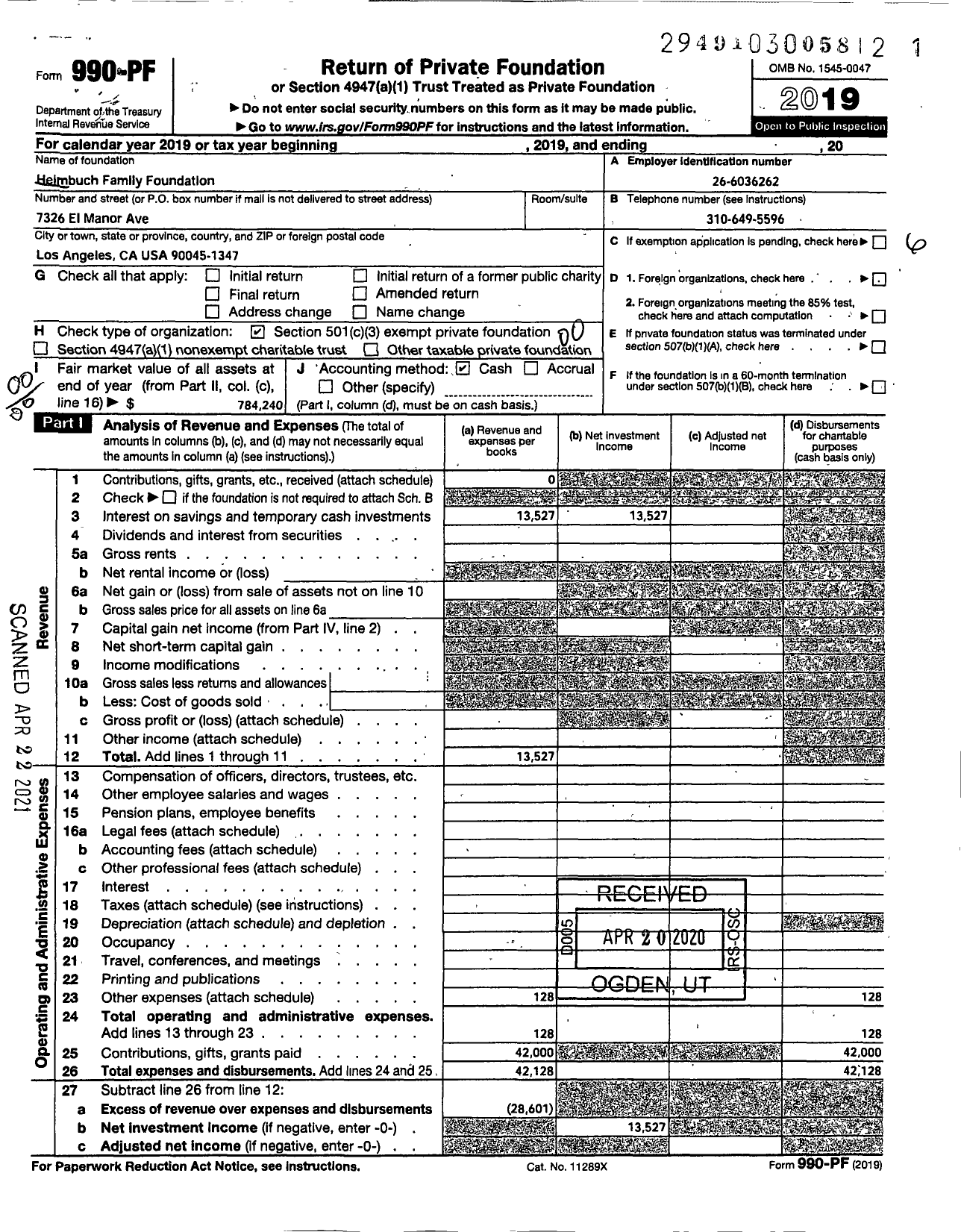 Image of first page of 2019 Form 990PF for Babette Heimbuch Family Foundation