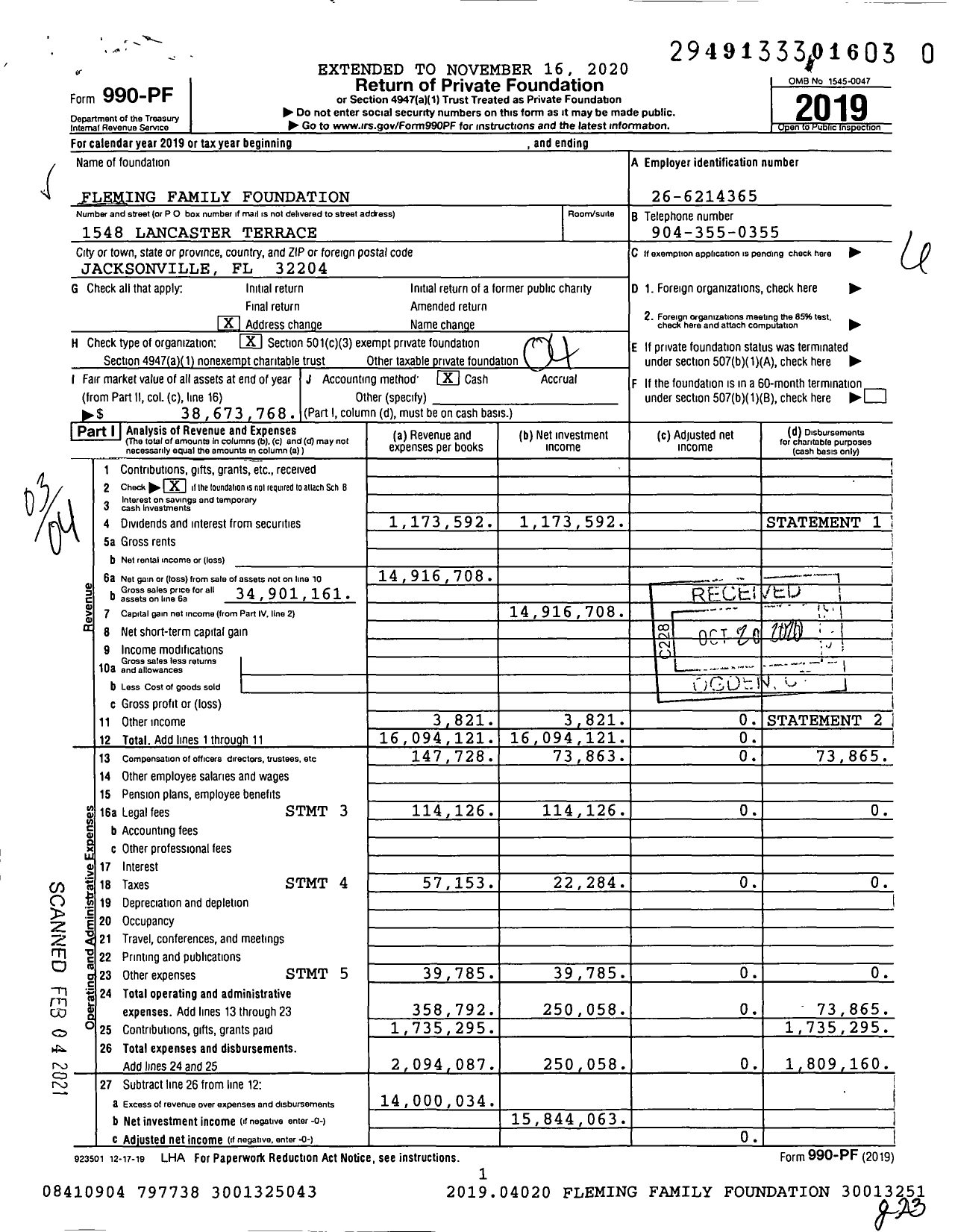 Image of first page of 2019 Form 990PF for Fleming Family Foundation