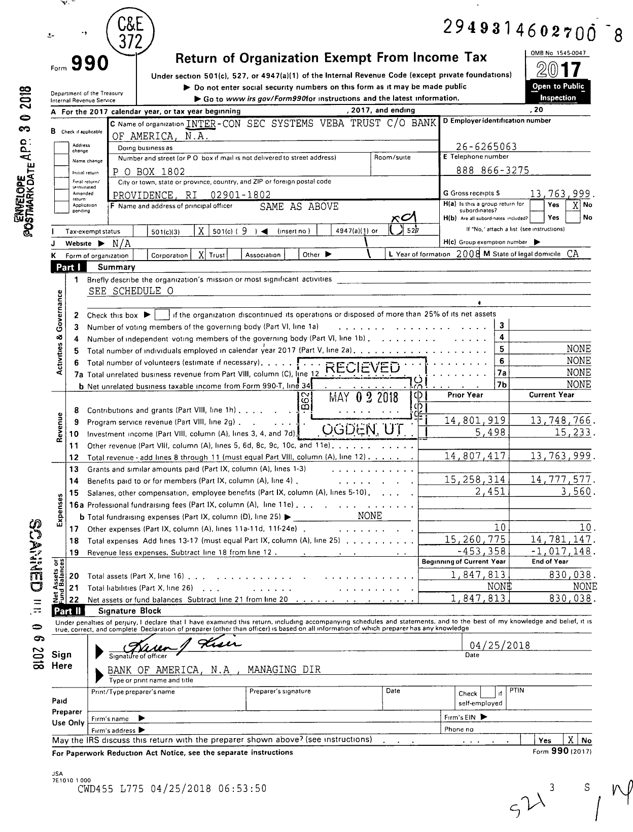 Image of first page of 2017 Form 990O for Inter-Con Security Systems Employee