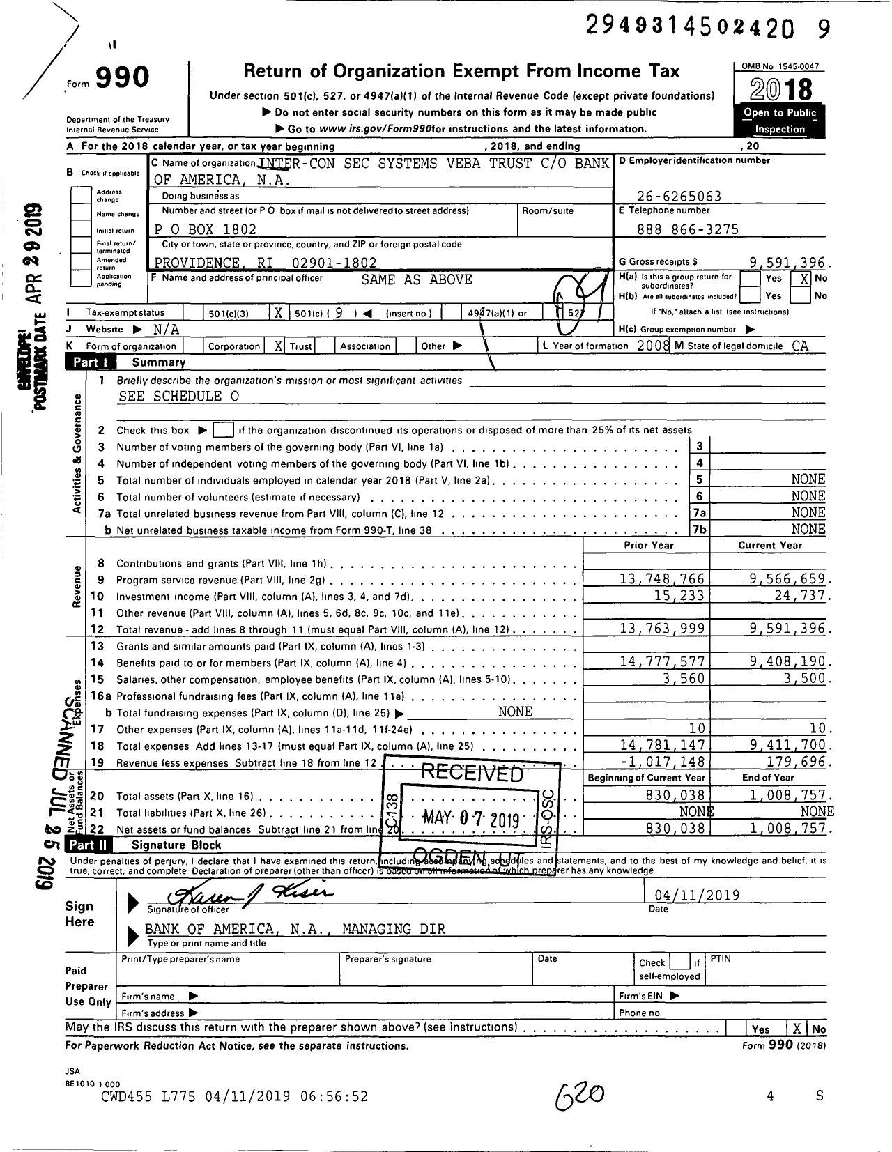 Image of first page of 2018 Form 990O for Inter-Con Security Systems Employee