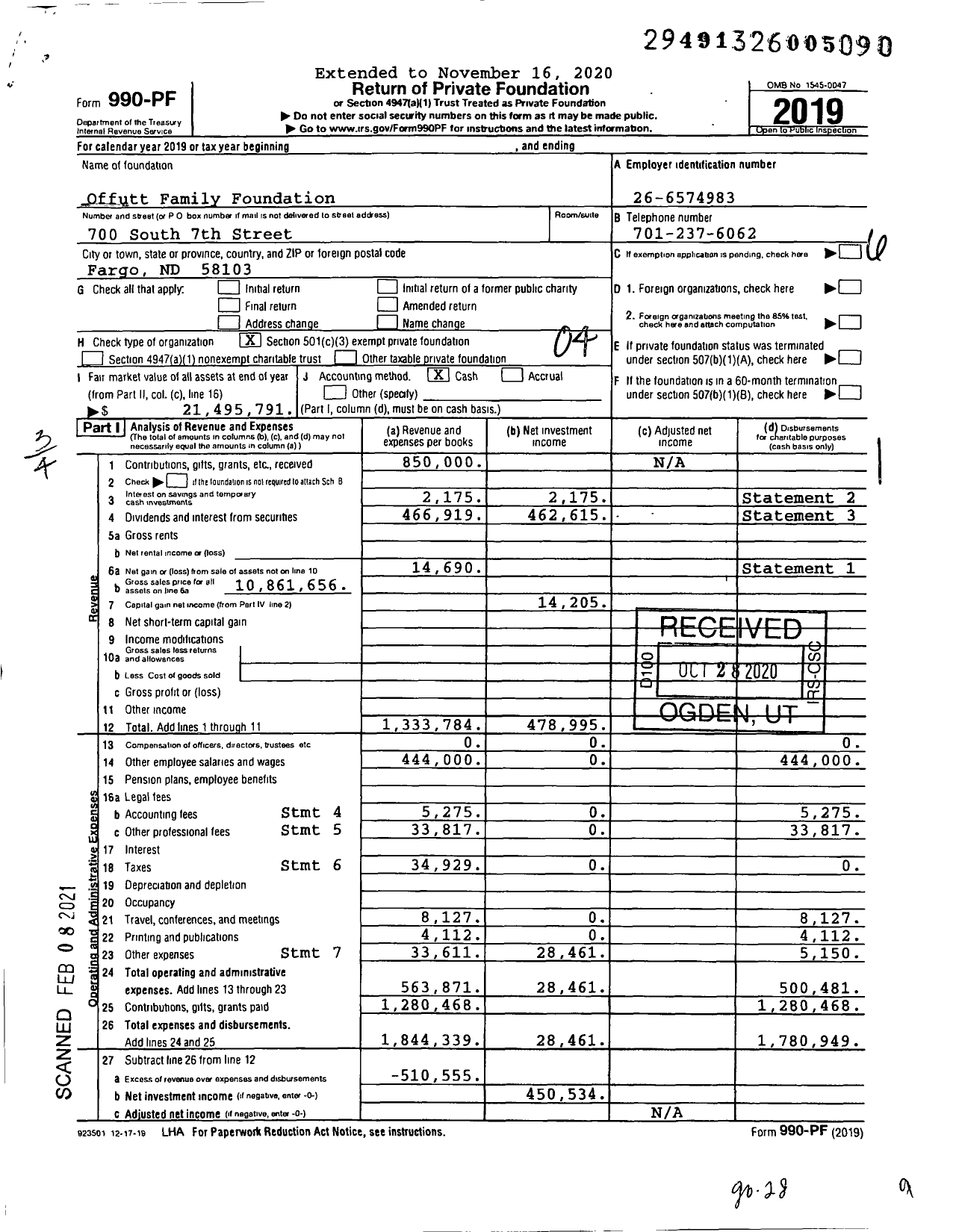 Image of first page of 2019 Form 990PF for Offutt Family Foundation