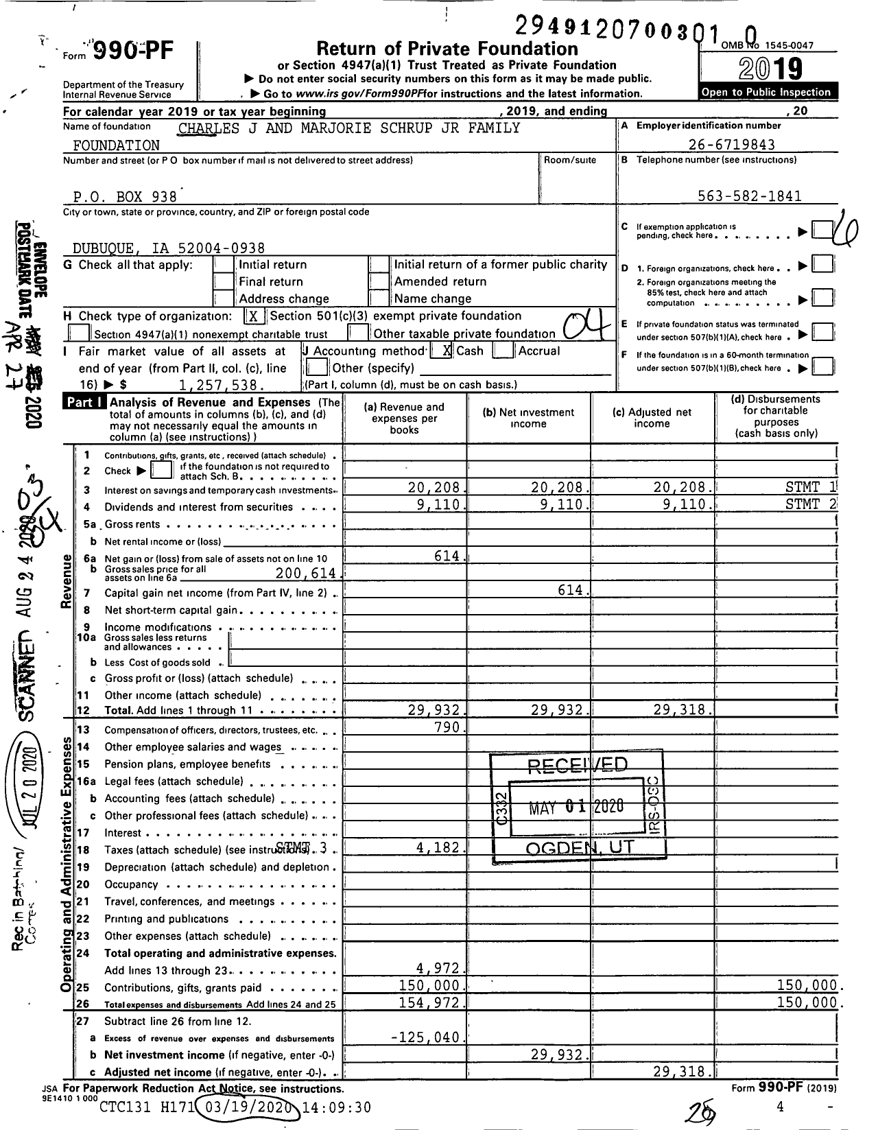 Image of first page of 2019 Form 990PR for Charles J and Marjorie Schrup JR Family