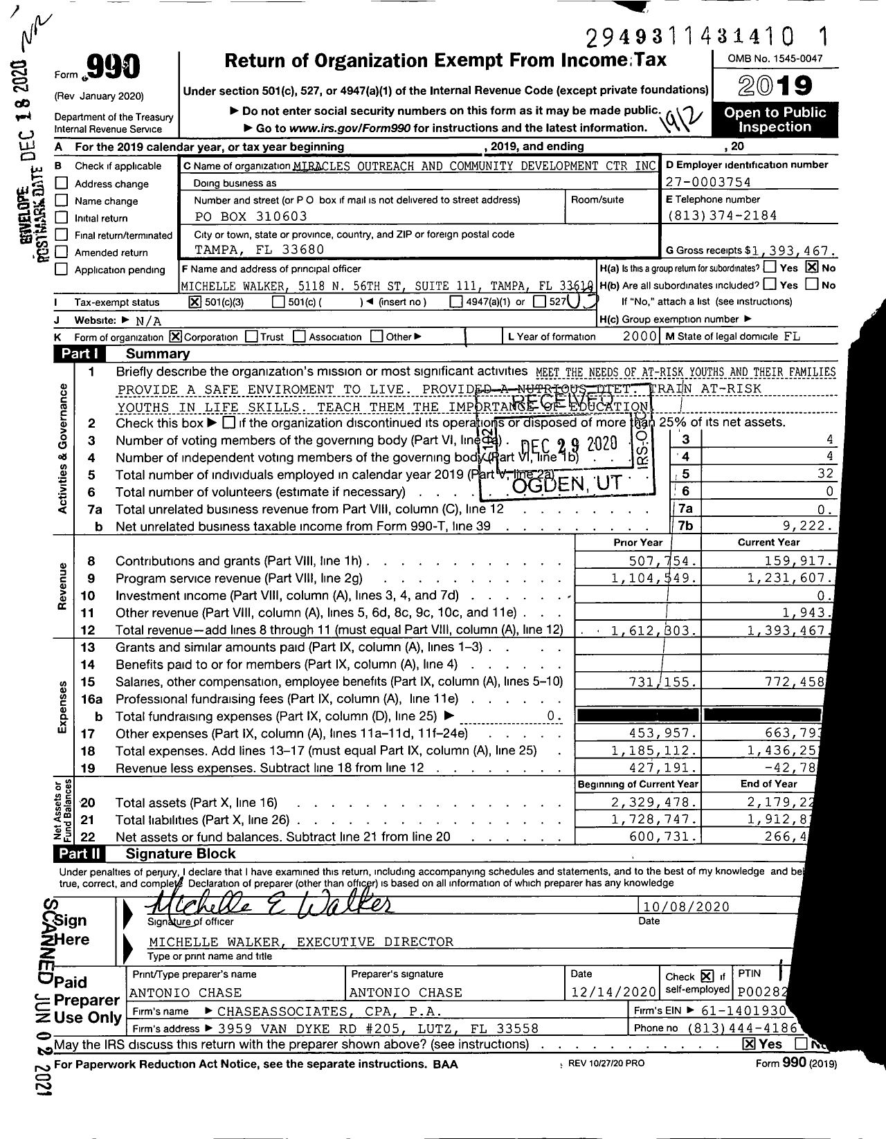 Image of first page of 2019 Form 990 for MIRACLES OUTREACH and COMMUNITY OUTREACH DEVELOPMENT