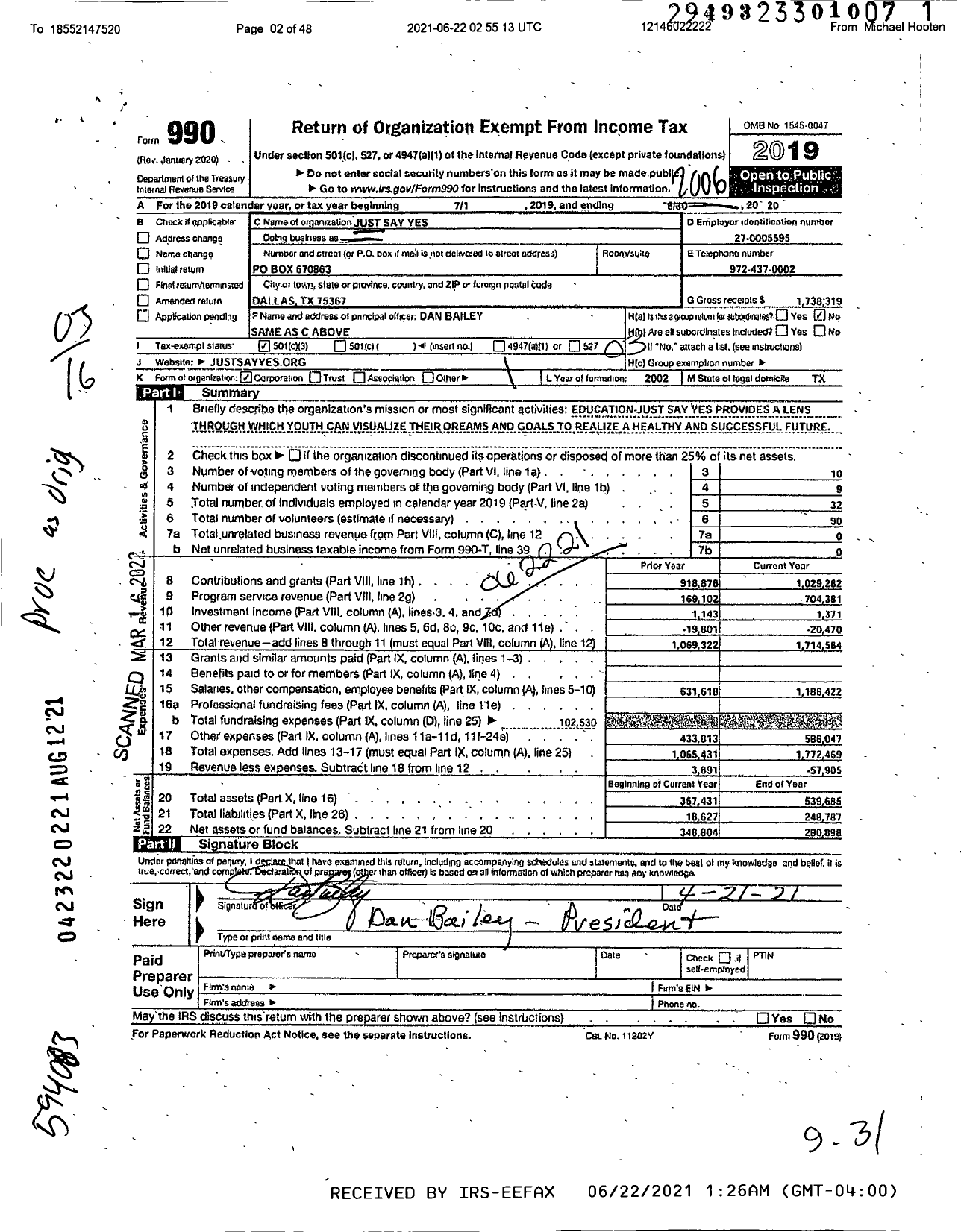 Image of first page of 2019 Form 990 for Youth Equipped to Succeed