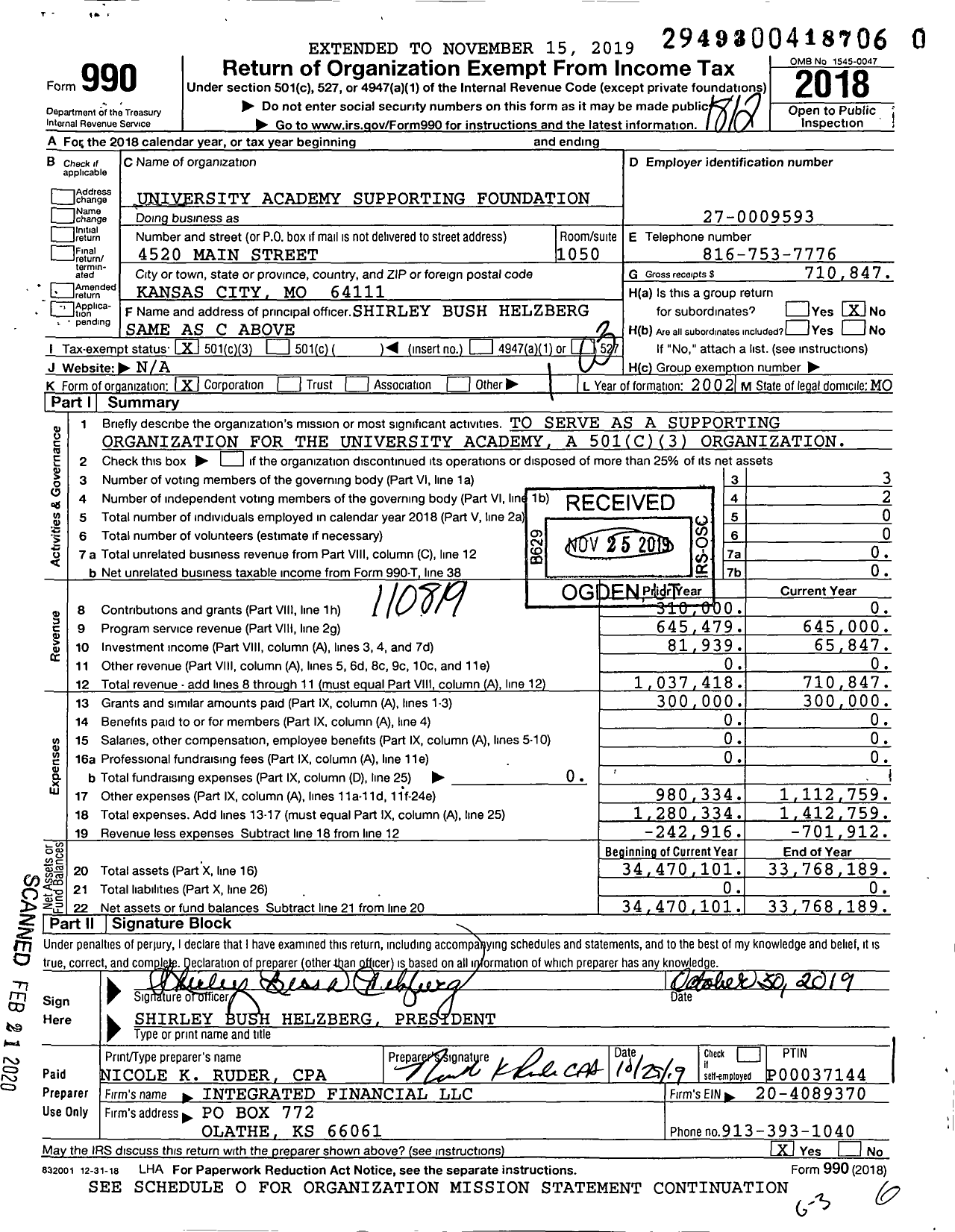 Image of first page of 2018 Form 990 for University Academy Supporting Foundation