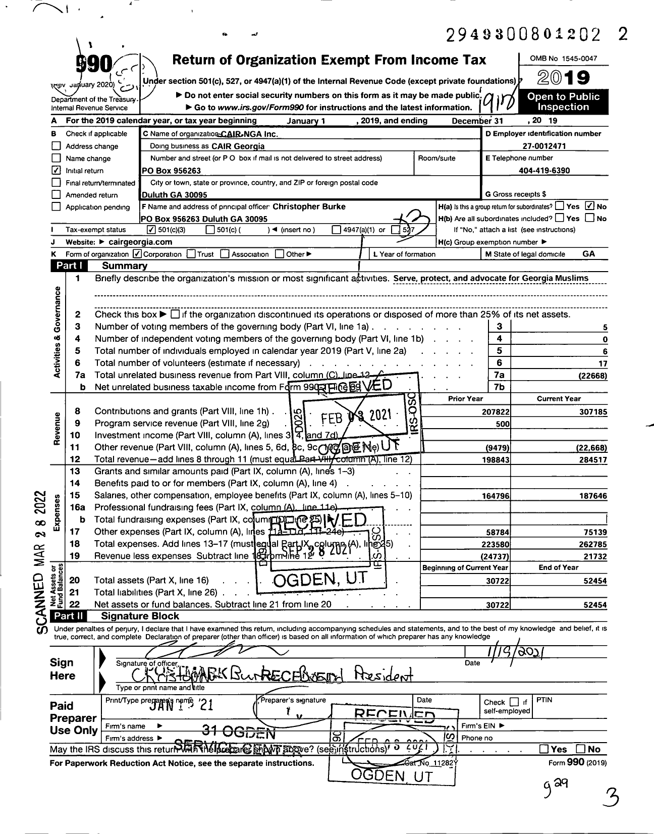 Image of first page of 2019 Form 990 for CAIR Georgia