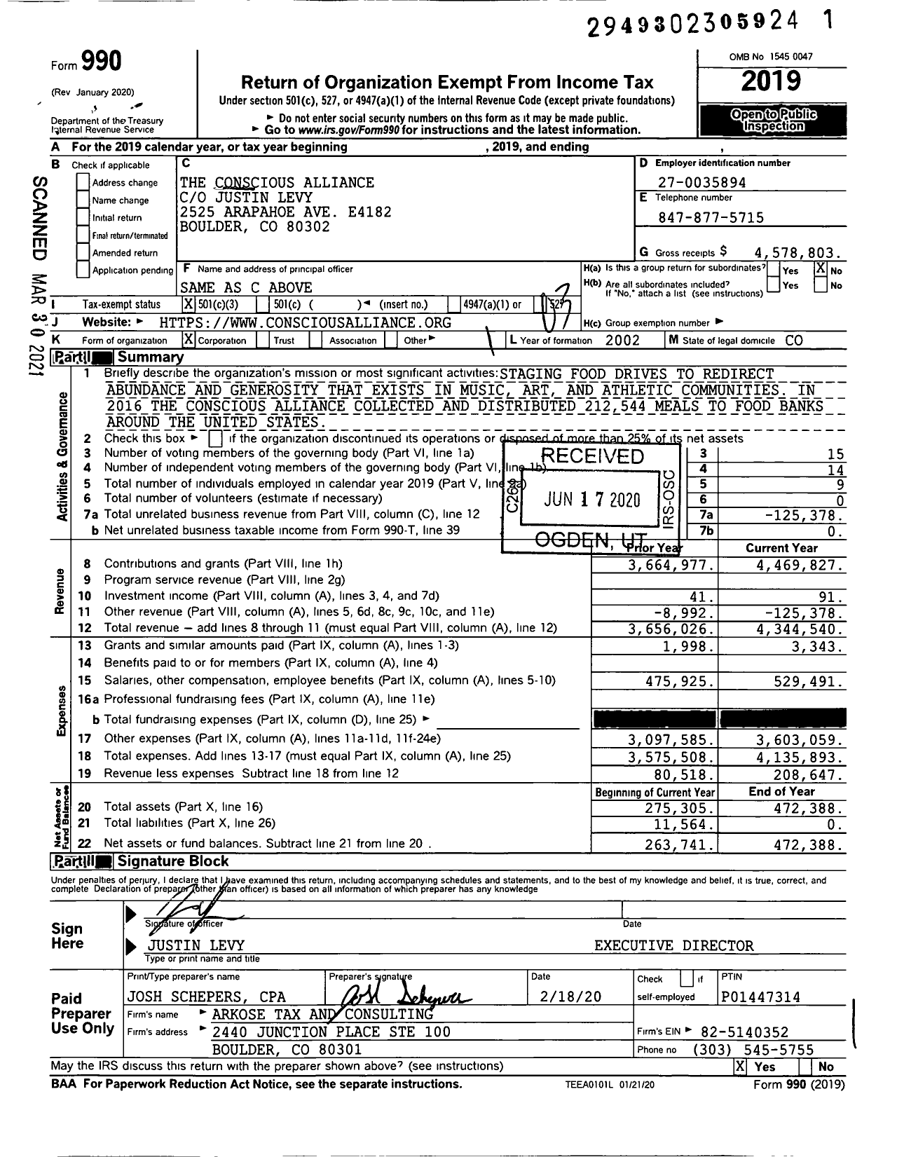Image of first page of 2019 Form 990 for The Conscious Alliance