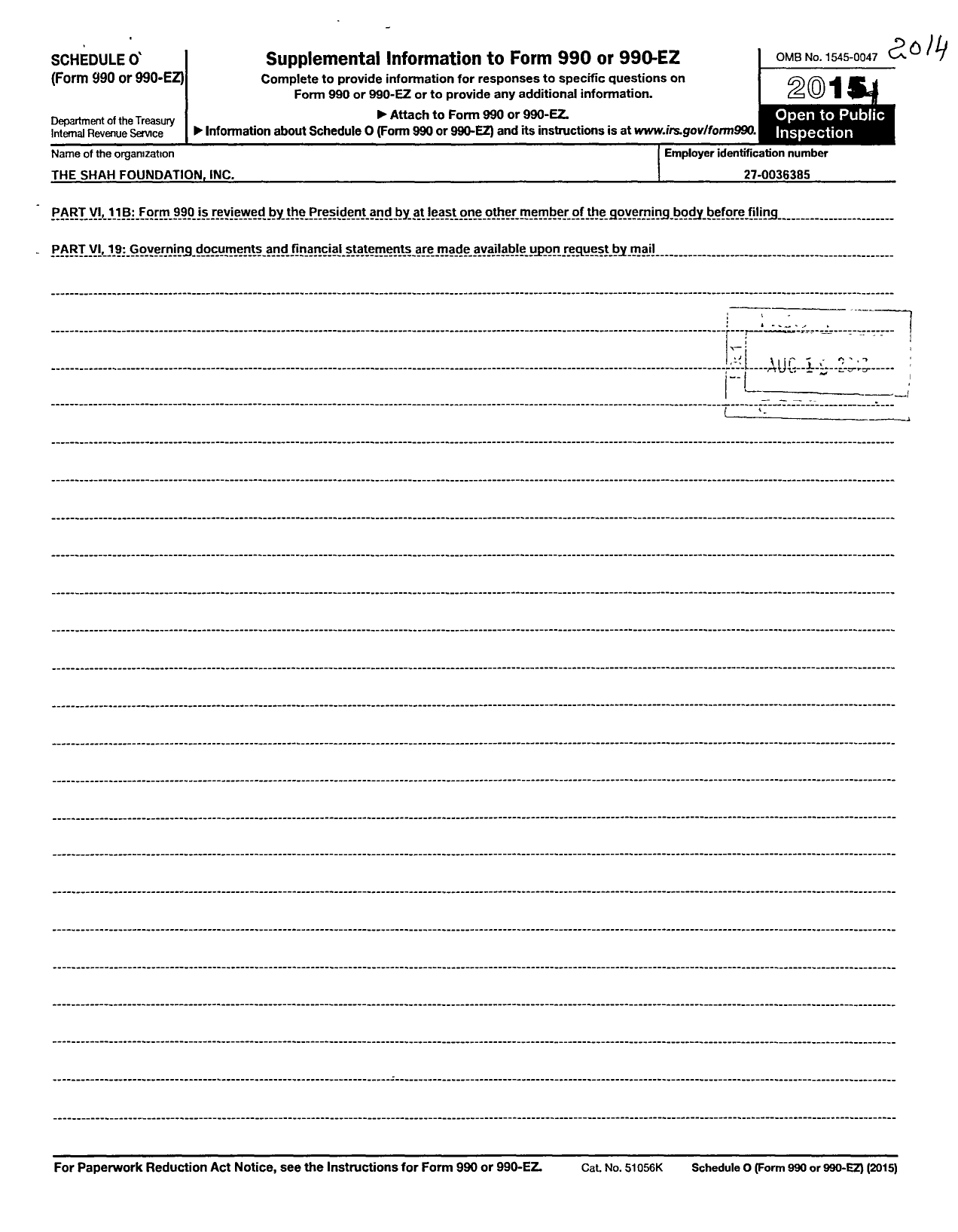 Image of first page of 2014 Form 990R for The Shah Foundation