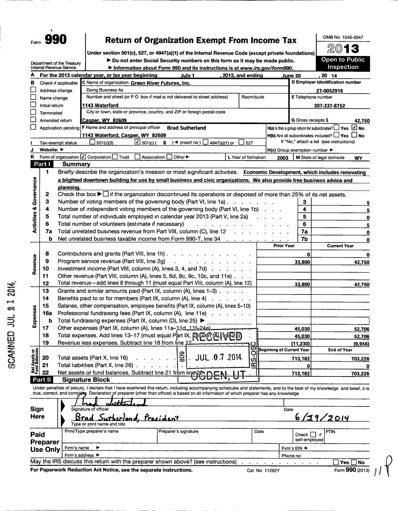 Image of first page of 2013 Form 990O for Green River Futures