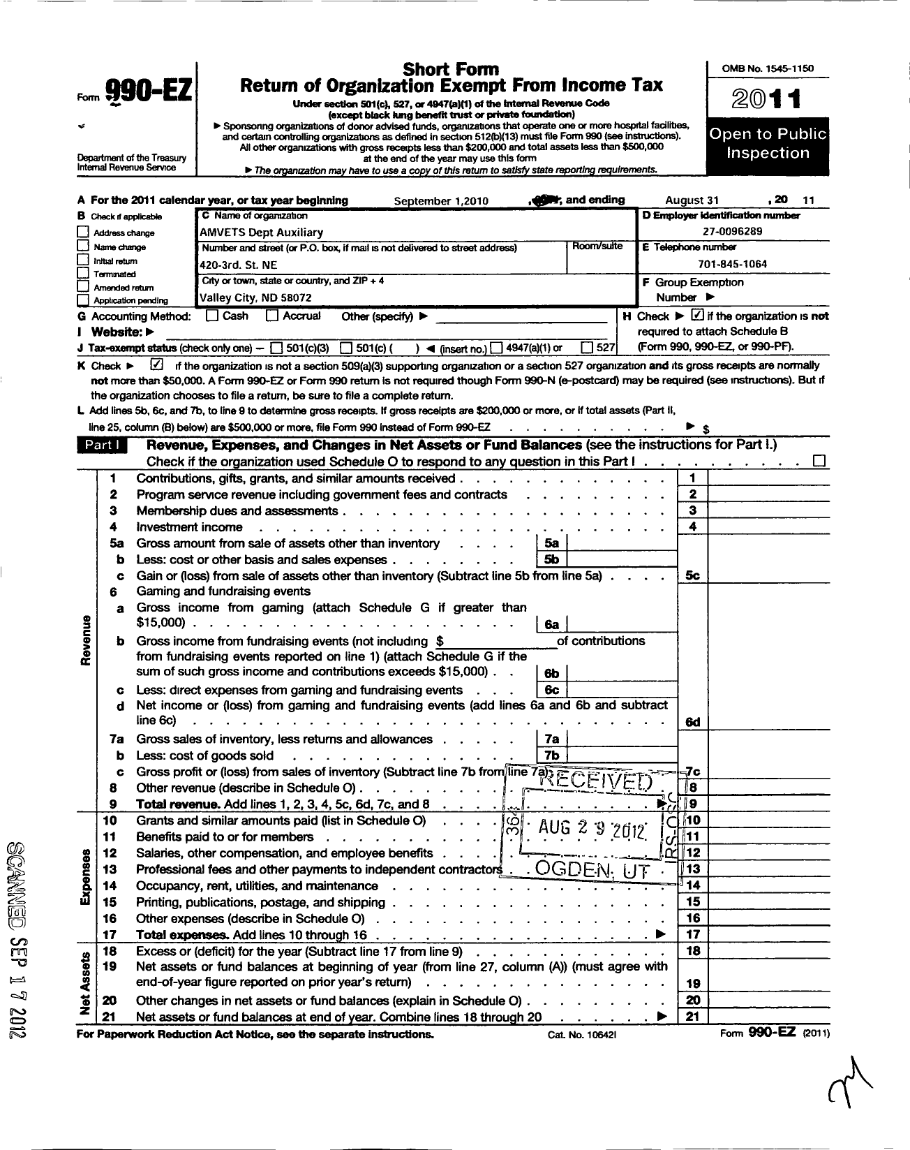 Image of first page of 2010 Form 990EO for Amvets - Amvets