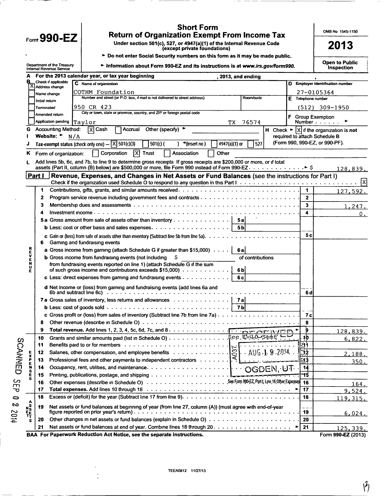 Image of first page of 2013 Form 990EZ for Stephen Velenchik