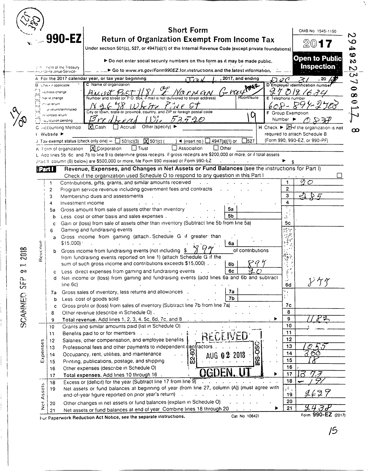 Image of first page of 2017 Form 990EO for Amvets