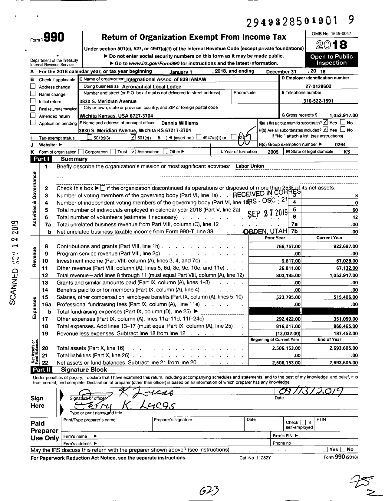 Image of first page of 2018 Form 990O for International Association of Machinists and Aerospace Workers - Ll839iam&aw