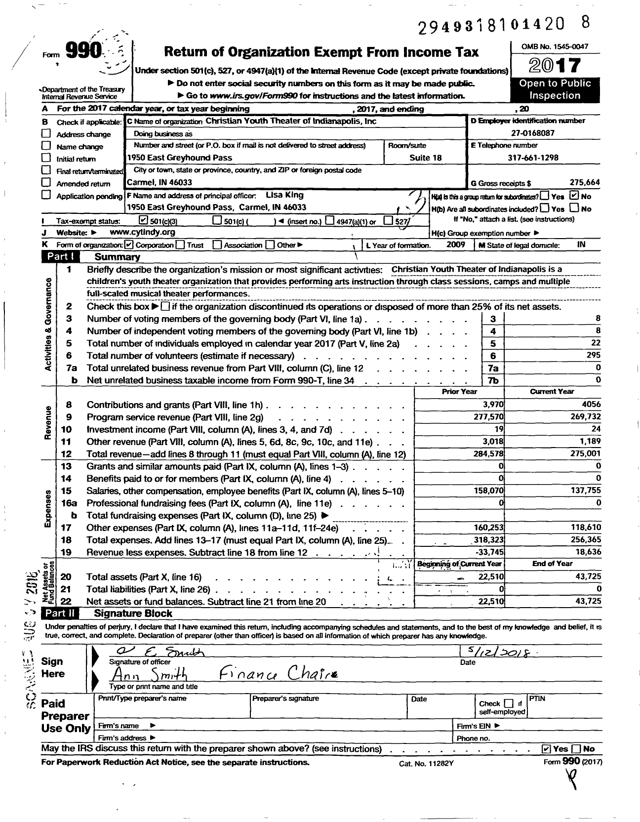 Image of first page of 2017 Form 990 for The Point Theatre