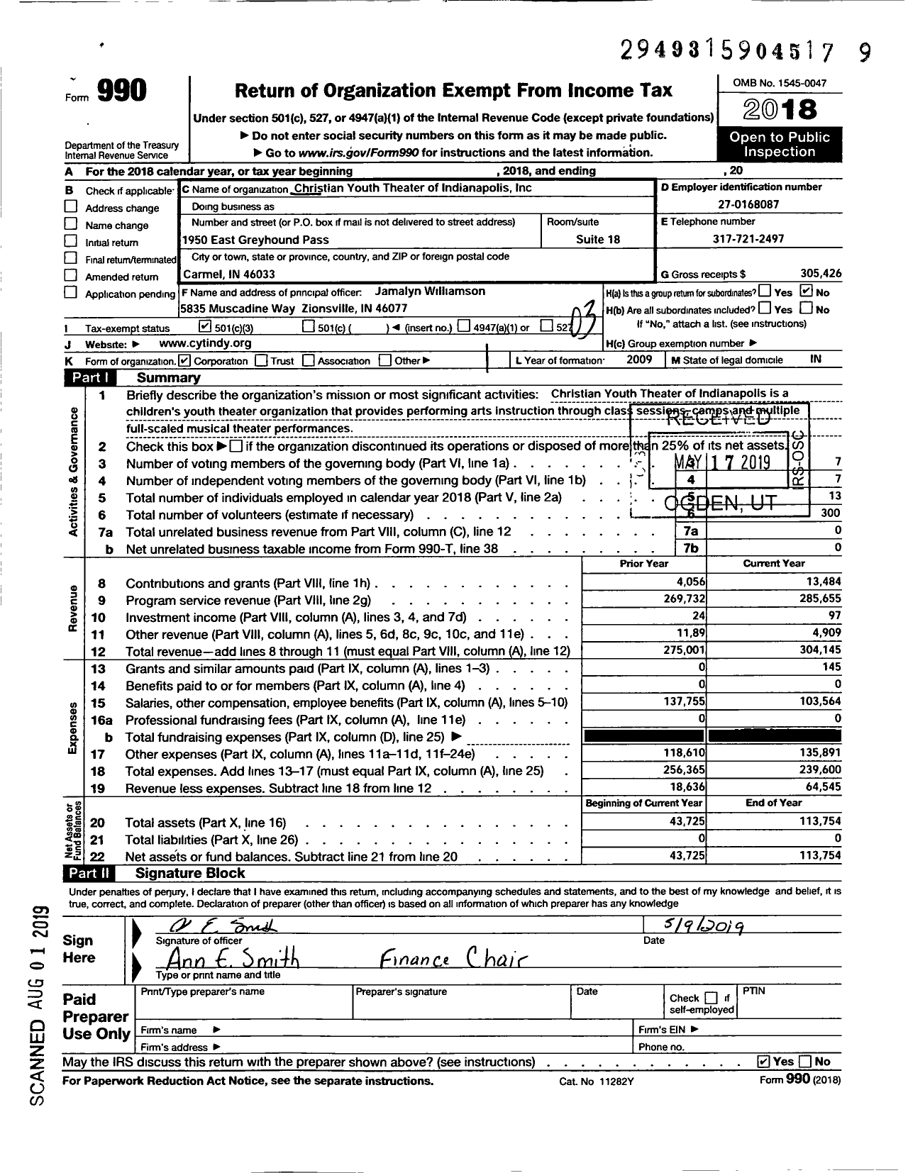 Image of first page of 2018 Form 990 for The Point Theatre