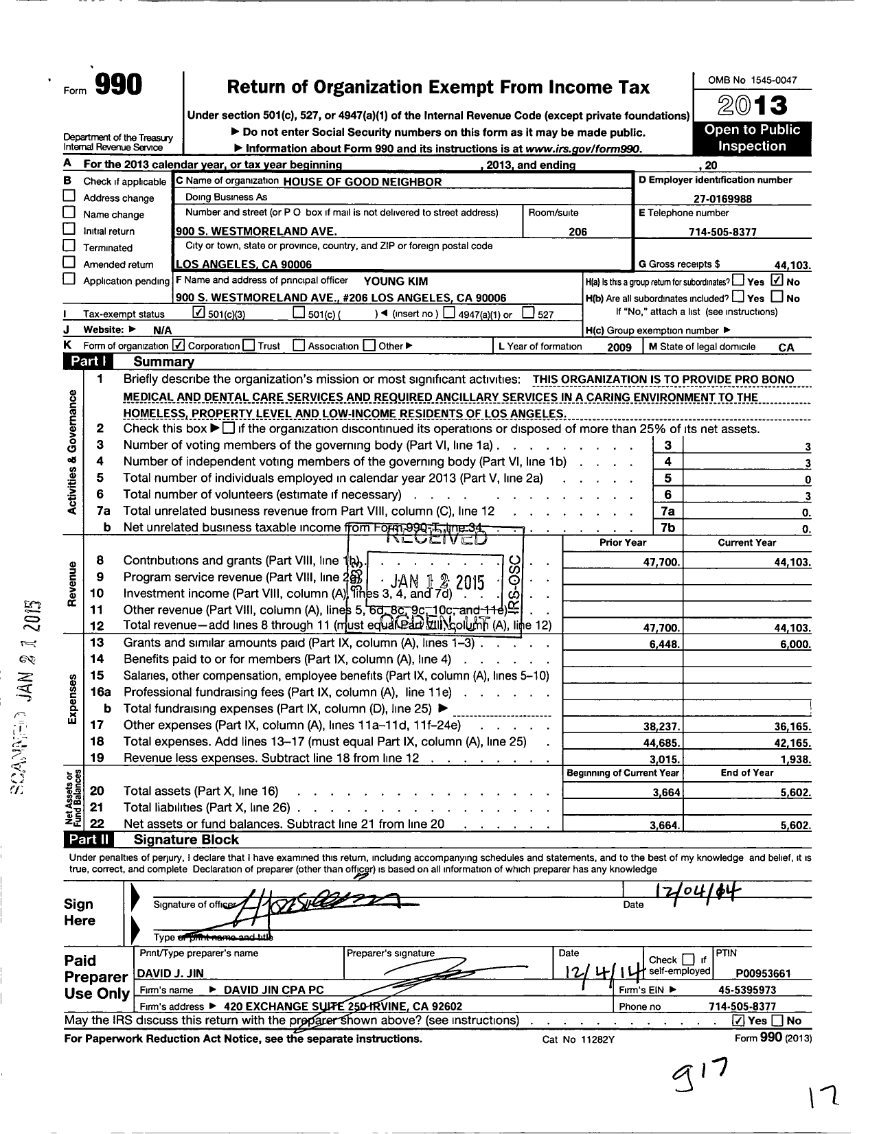 Image of first page of 2013 Form 990 for World Peace Creative Foundation