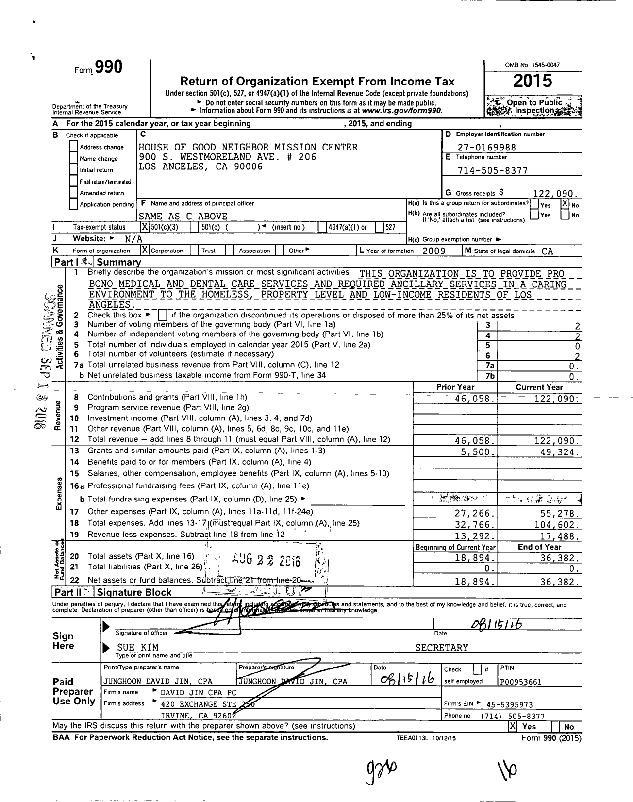 Image of first page of 2015 Form 990 for World Peace Creative Foundation