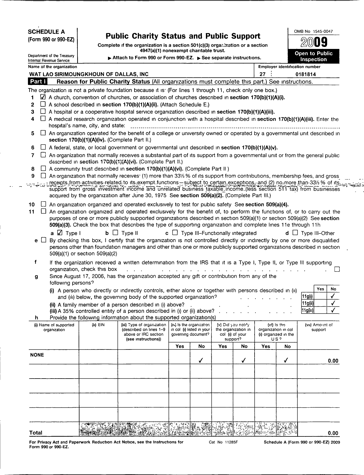 Image of first page of 2009 Form 990ER for Wat Lao Sirimoungkhoun of Dallas