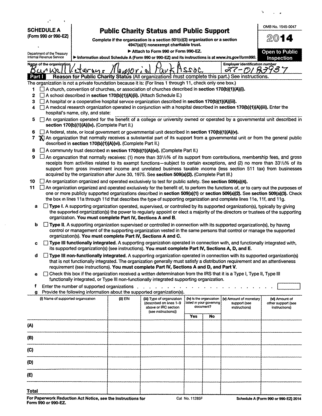 Image of first page of 2015 Form 990R for Burwell Veterans Memorial Park Association