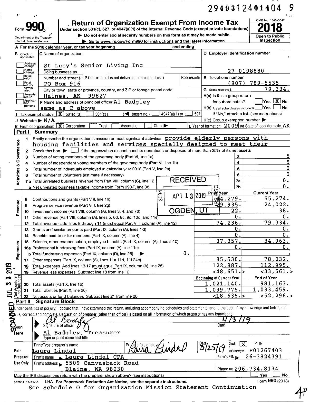 Image of first page of 2018 Form 990 for St Lucy's Senior Living