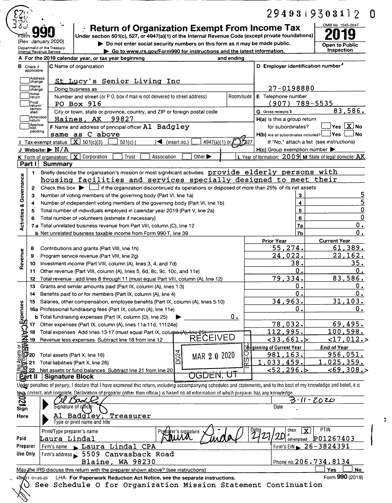 Image of first page of 2019 Form 990 for St Lucy's Senior Living