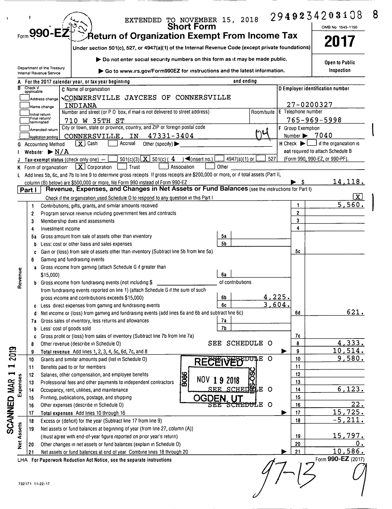 Image of first page of 2017 Form 990EO for Connersville Jaycees of Connersville Indiana