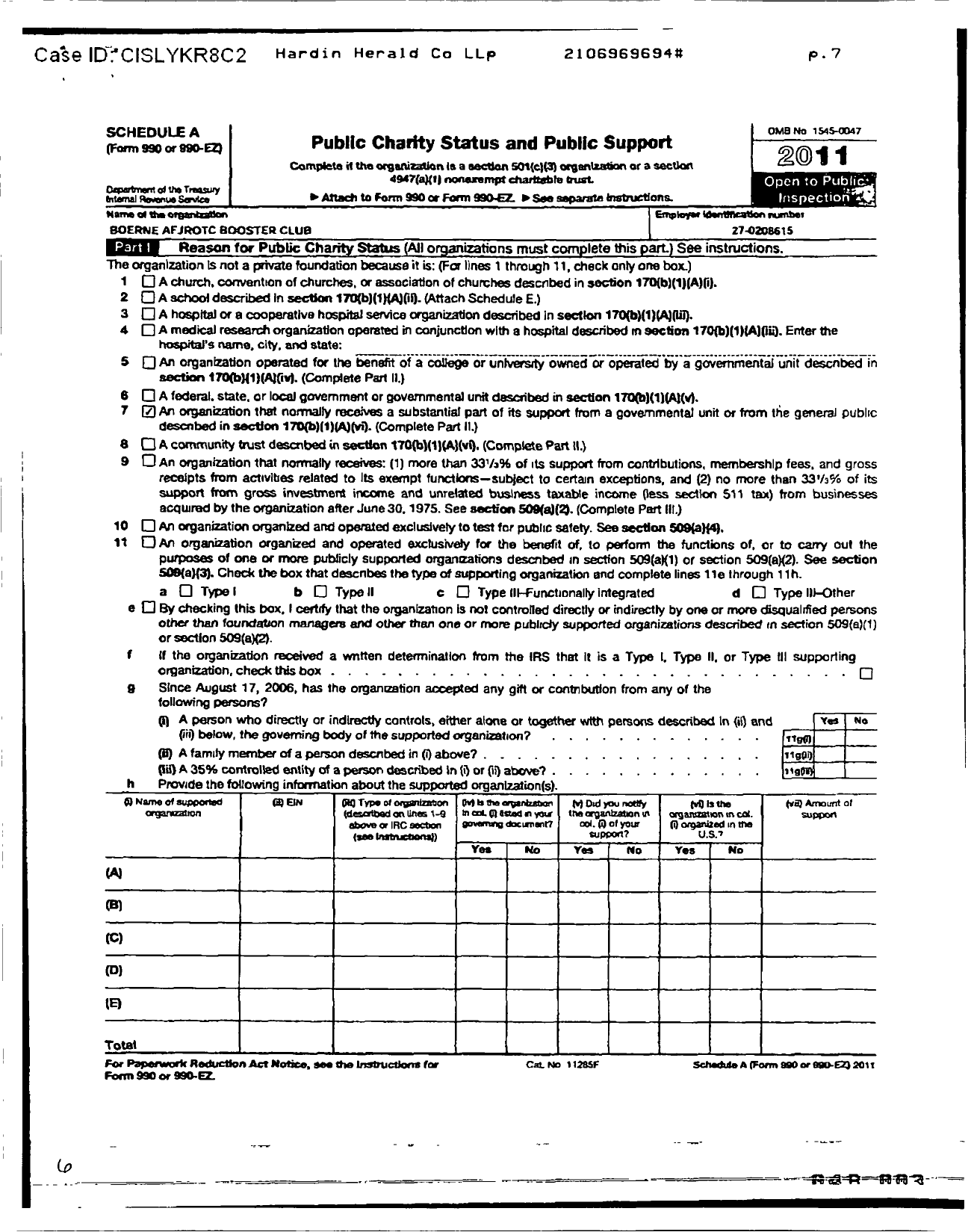 Image of first page of 2011 Form 990ER for Boerne Afjrotc Booster Club