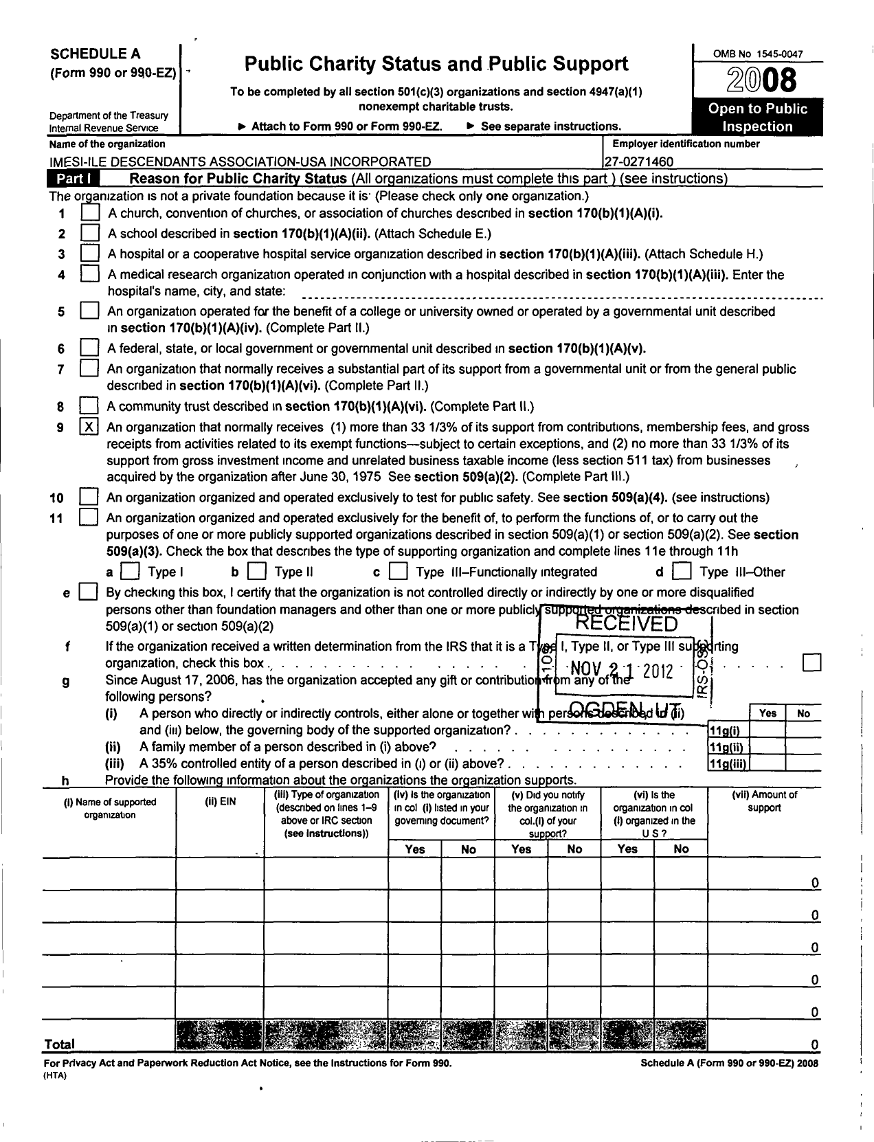 Image of first page of 2008 Form 990ER for Imesi-Ile Descendants Association-Usa Incorporated