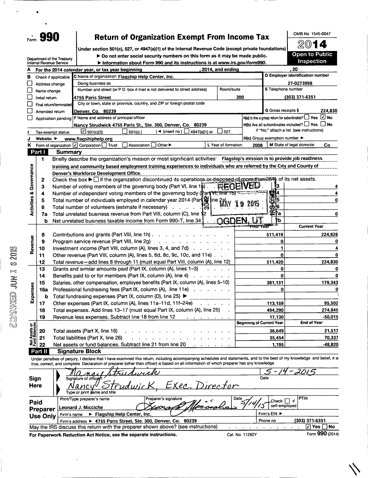 Image of first page of 2014 Form 990 for Flagship Help Center