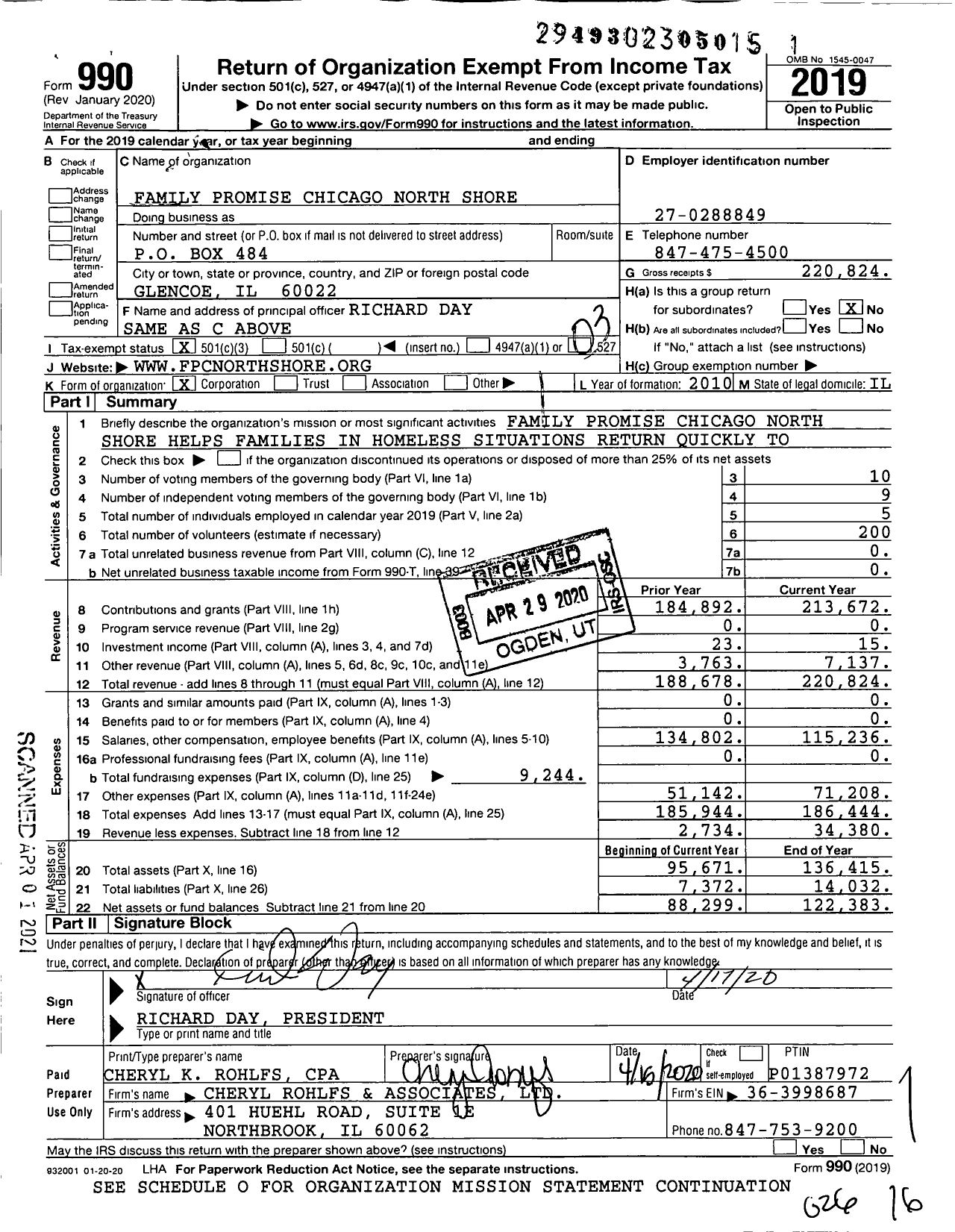 Image of first page of 2019 Form 990 for Family Promise Chicago North Shore