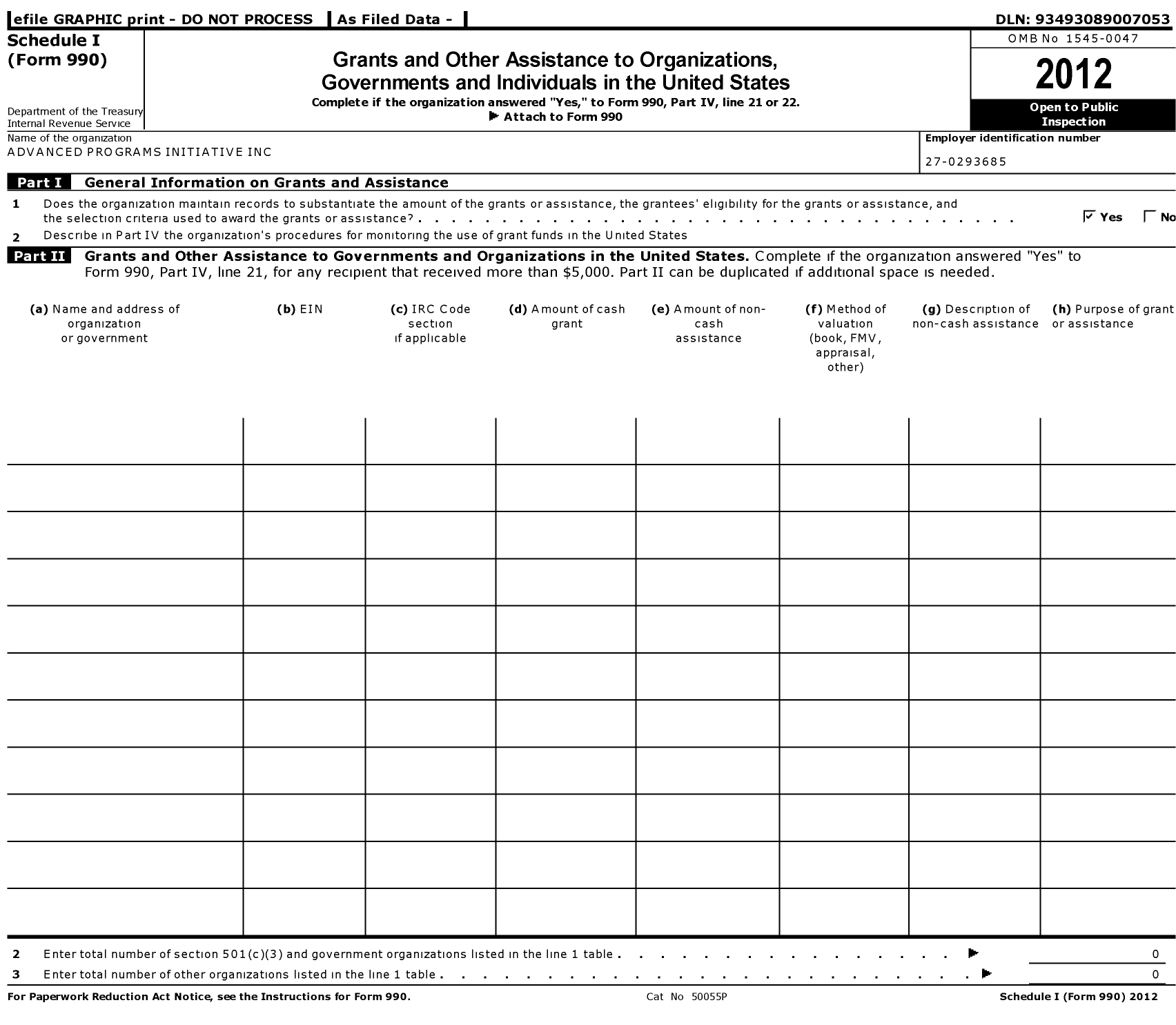 Image of first page of 2012 Form 990 for Advanced Programs Initiative