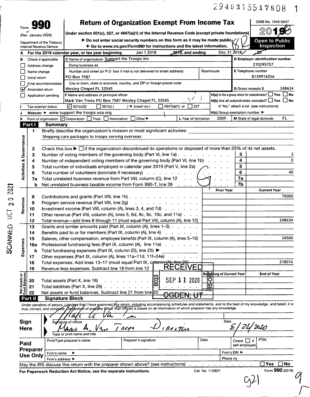 Image of first page of 2018 Form 990 for Support the Troops