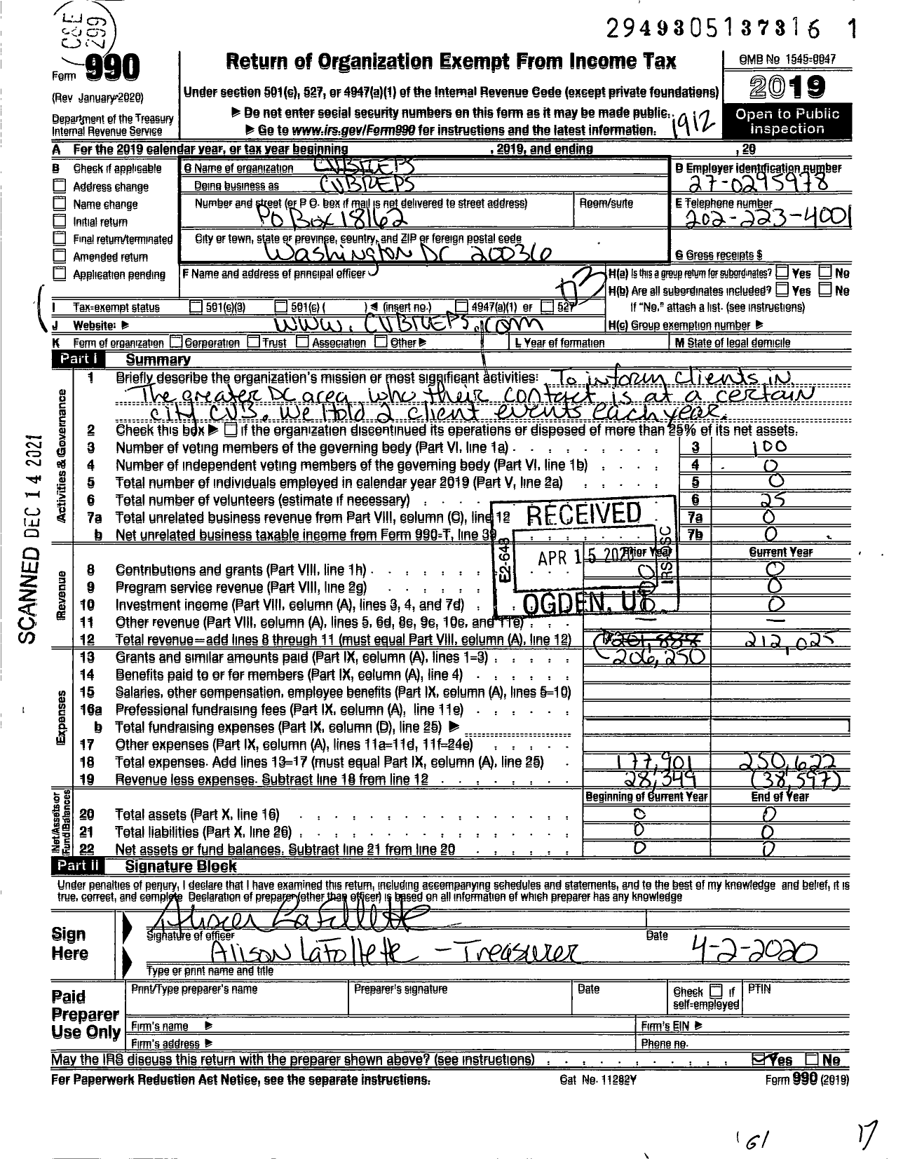 Image of first page of 2019 Form 990 for Cvbreps