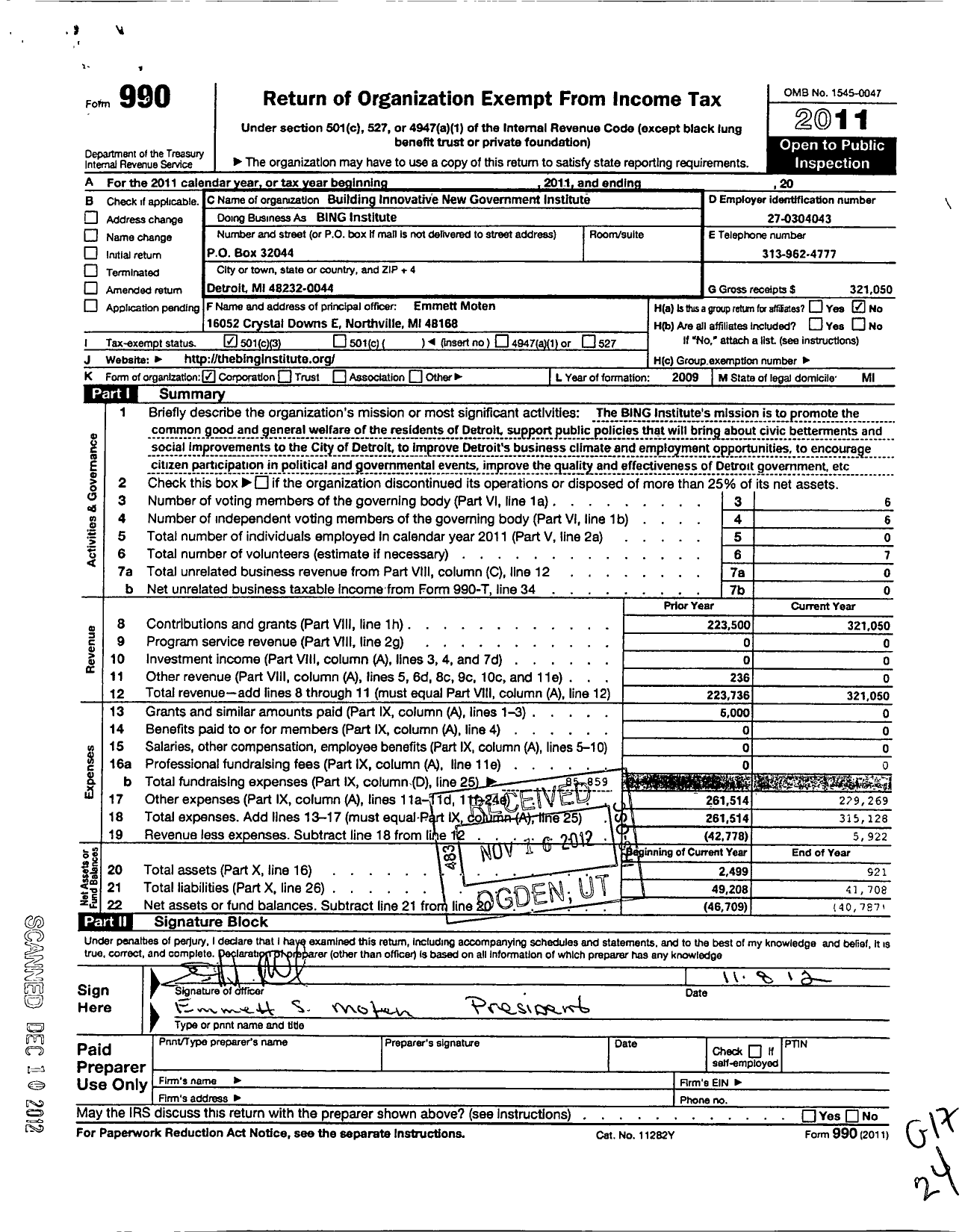 Image of first page of 2011 Form 990 for Building Innovative New Government Fund