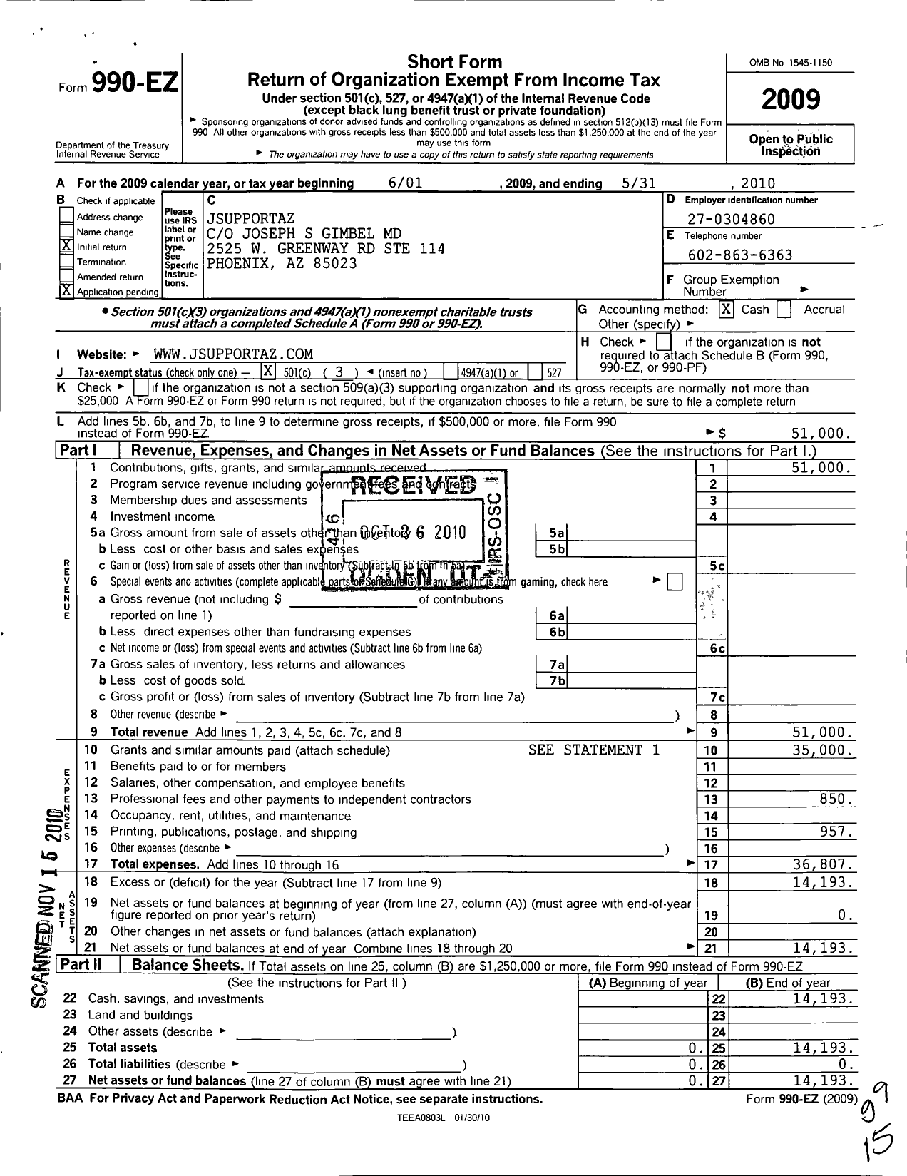 Image of first page of 2009 Form 990EZ for Jsupportaz