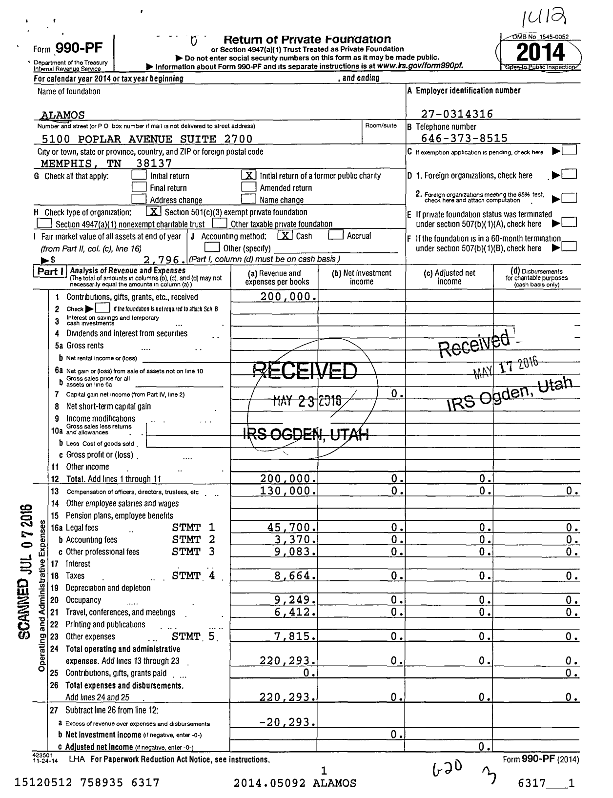 Image of first page of 2014 Form 990PF for Alamos