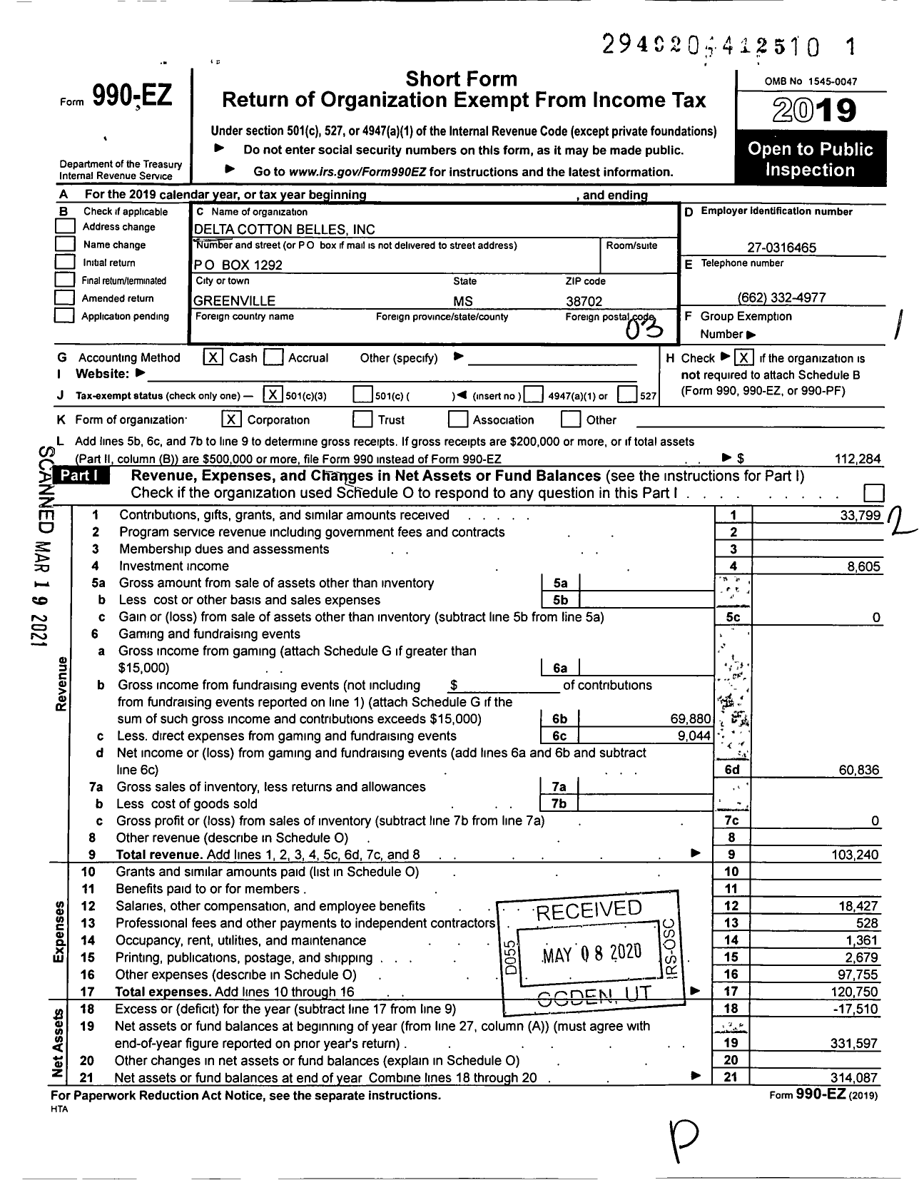 Image of first page of 2019 Form 990EZ for Delta Cotton Belles