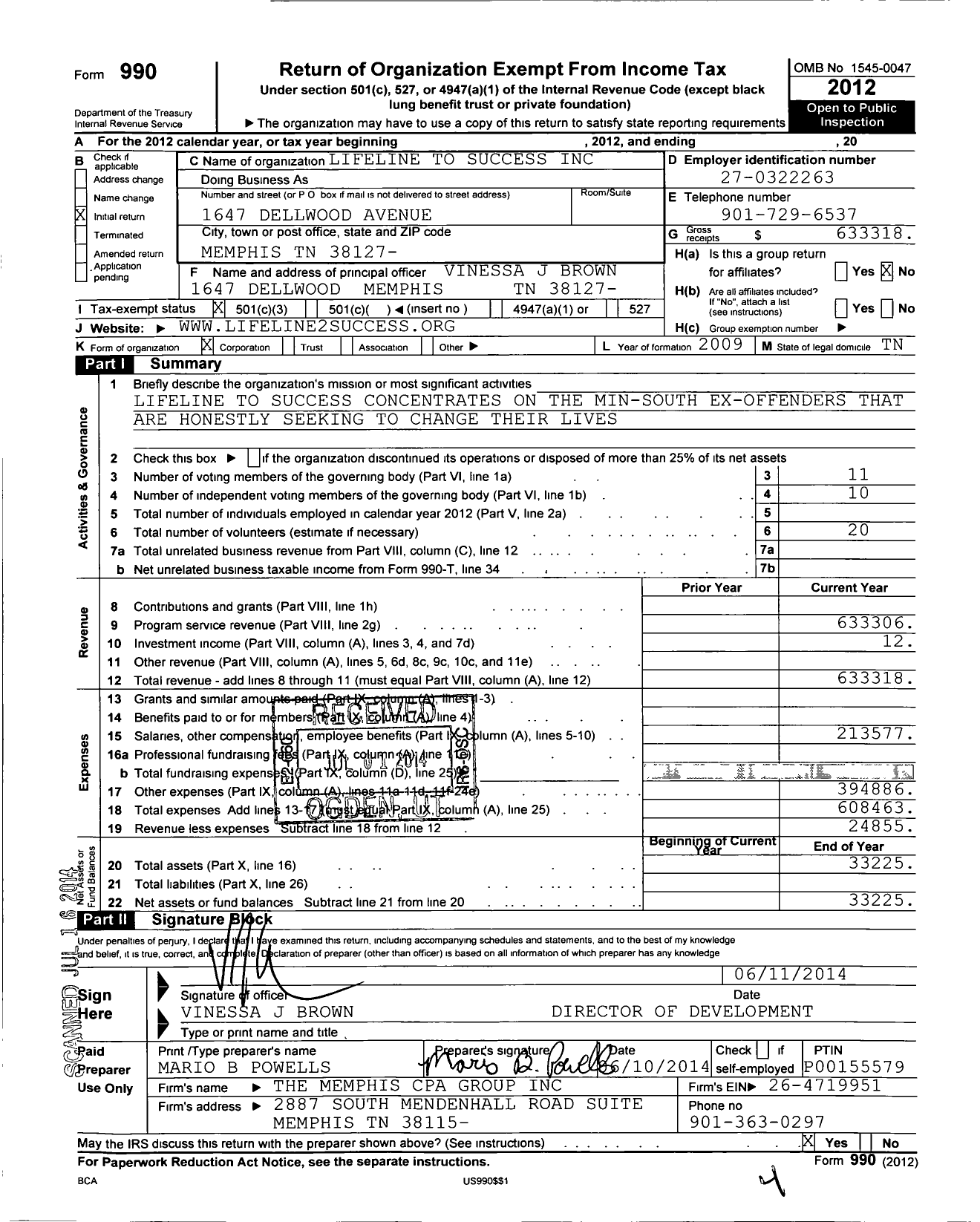 Image of first page of 2012 Form 990 for Lifeline To Success