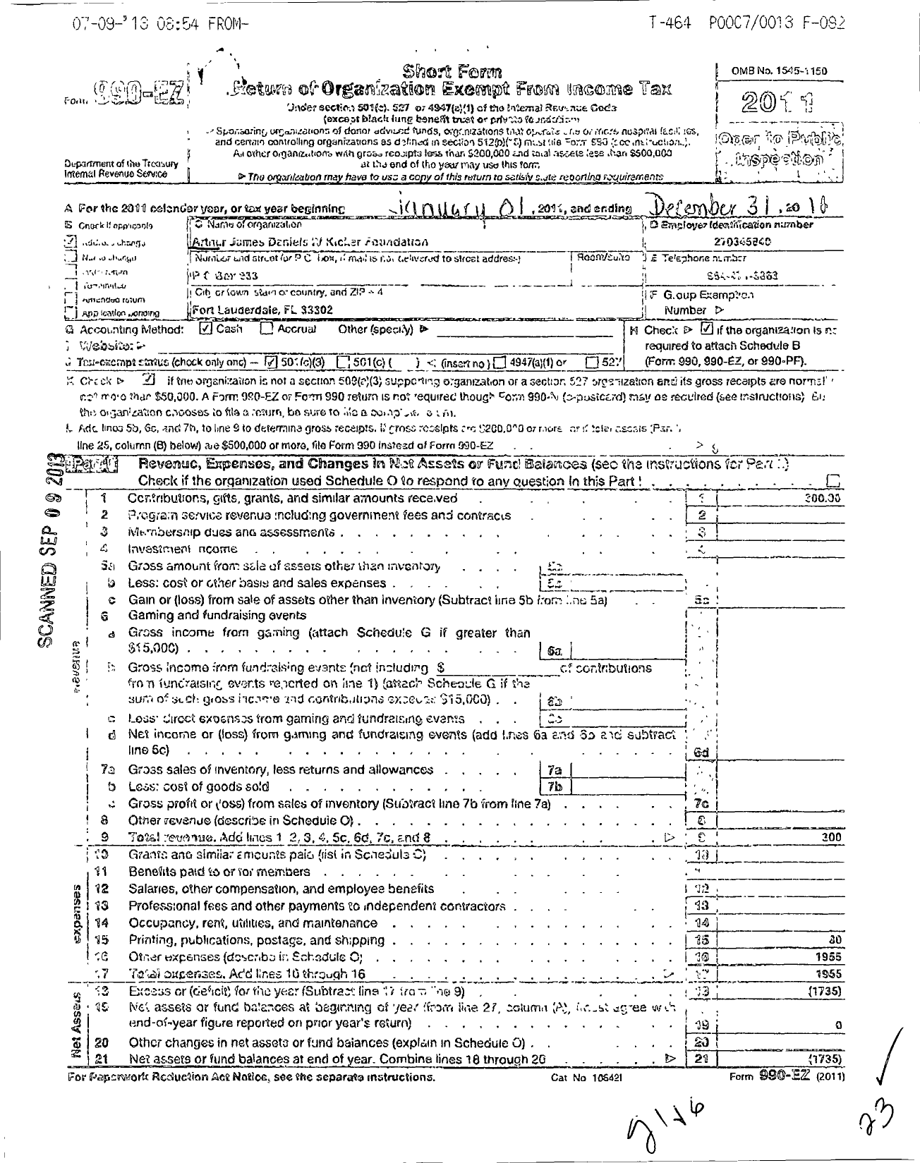 Image of first page of 2012 Form 990EZ for Arthur James Daniels Iv Kicker Foundation