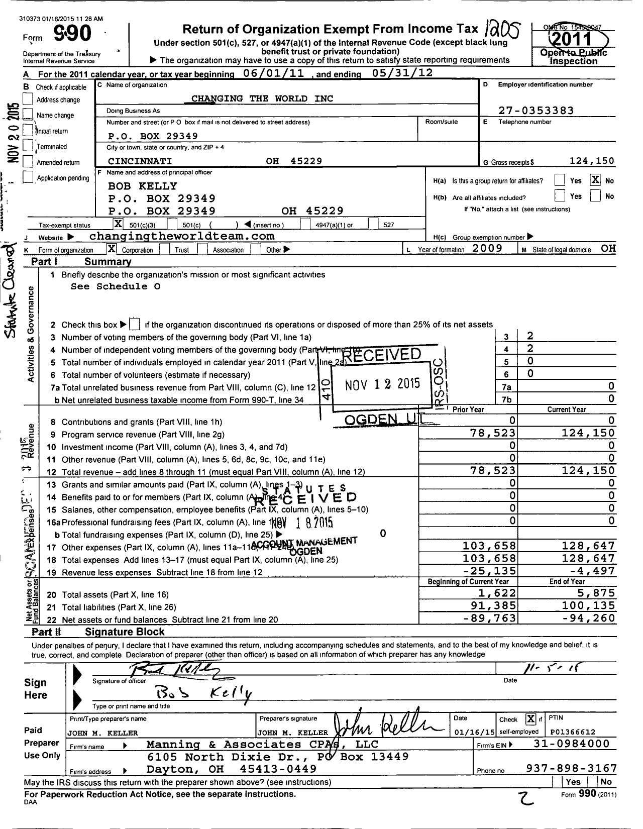 Image of first page of 2011 Form 990 for Changing the World