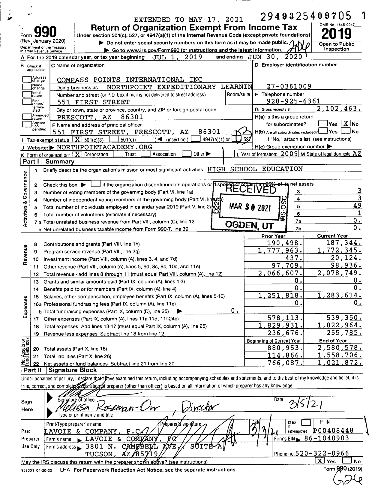 Image of first page of 2019 Form 990 for Northpoint Expeditionary Learning Academy