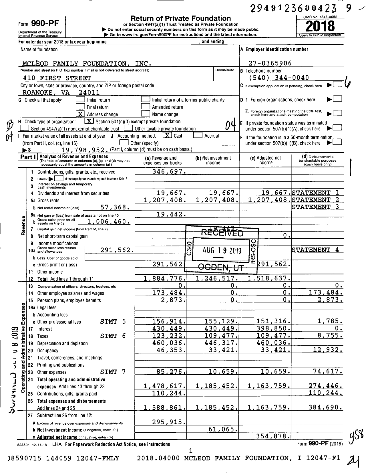 Image of first page of 2018 Form 990PF for Mcleod Family Foundation